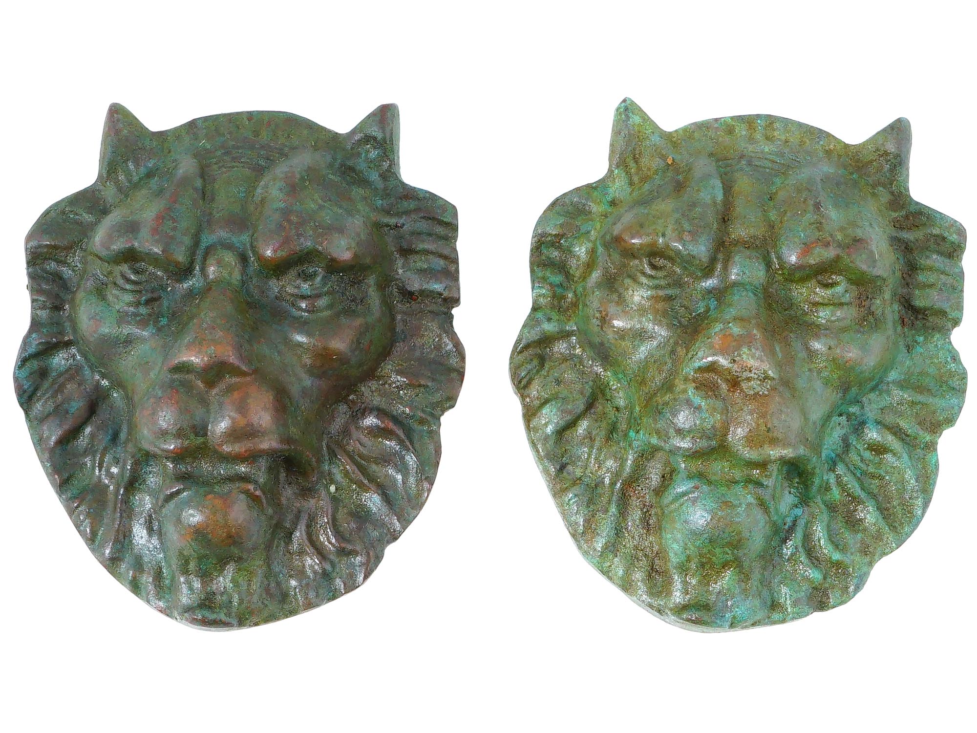 ANCIENT ROMAN BRONZE LION HEADS SCULPTED PLAQUES PIC-0