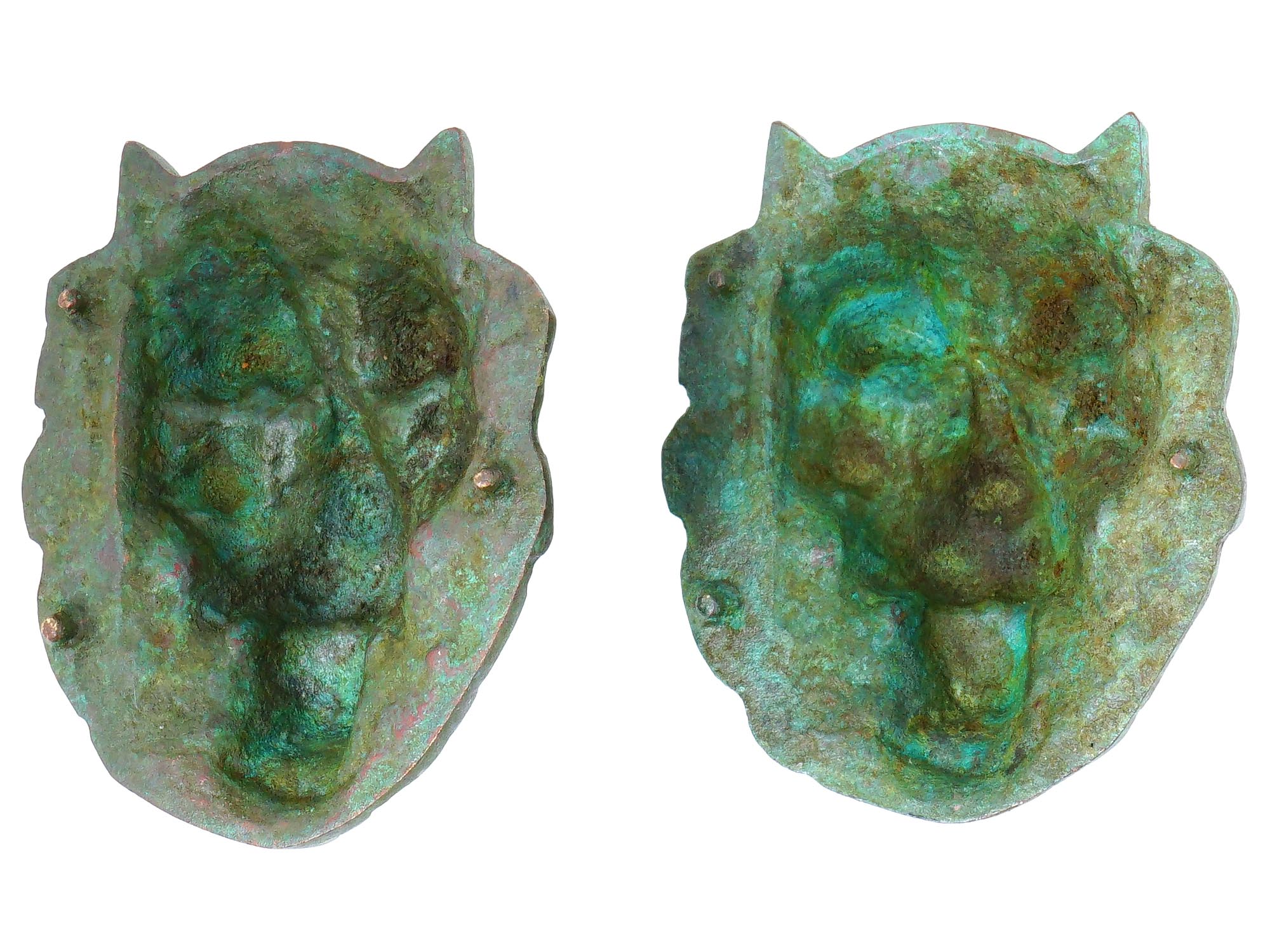 ANCIENT ROMAN BRONZE LION HEADS SCULPTED PLAQUES PIC-2