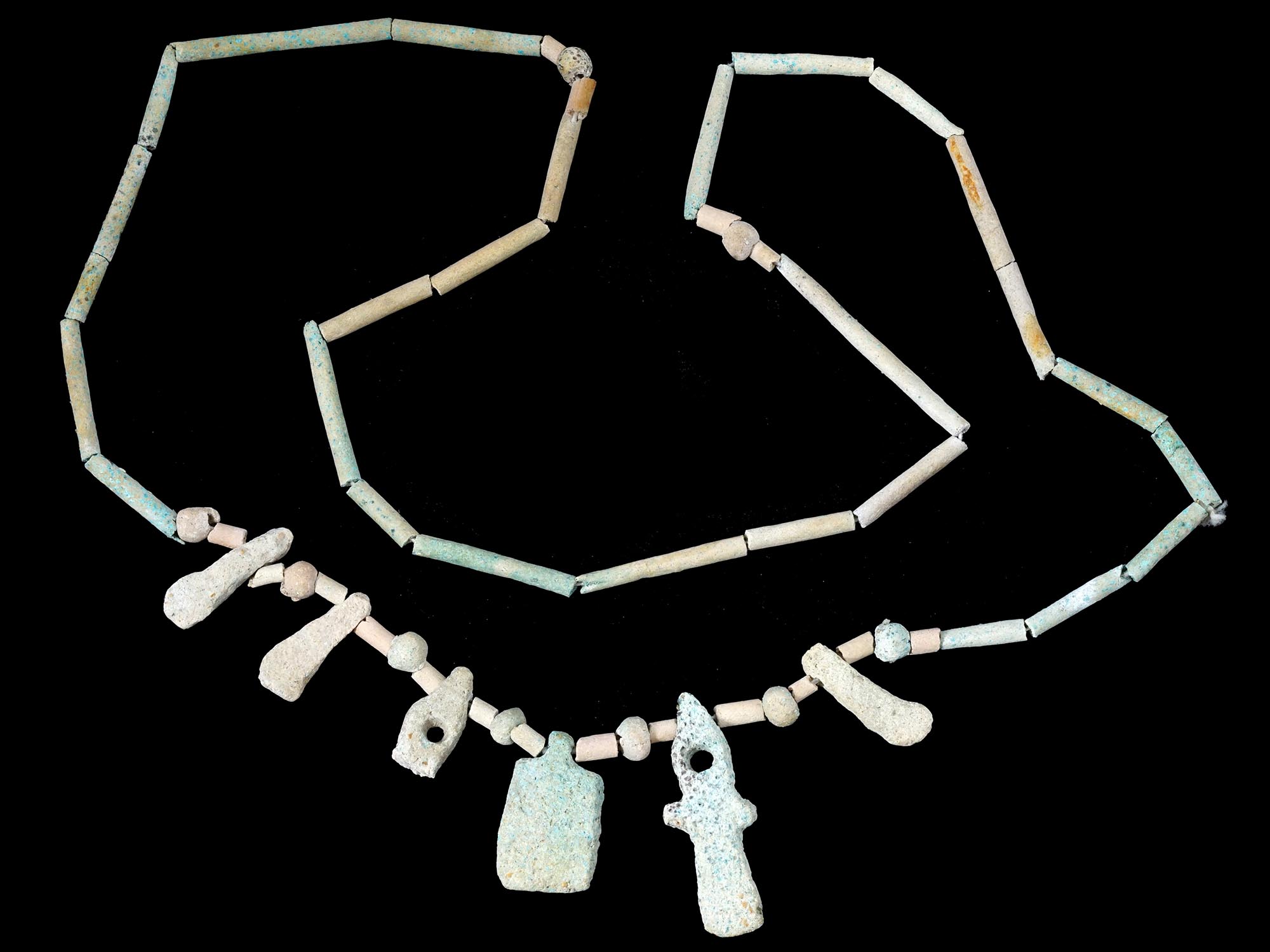 ANCIENT EGYPTIAN FAIENCE BEAD NECKLACE W AMULETS PIC-0