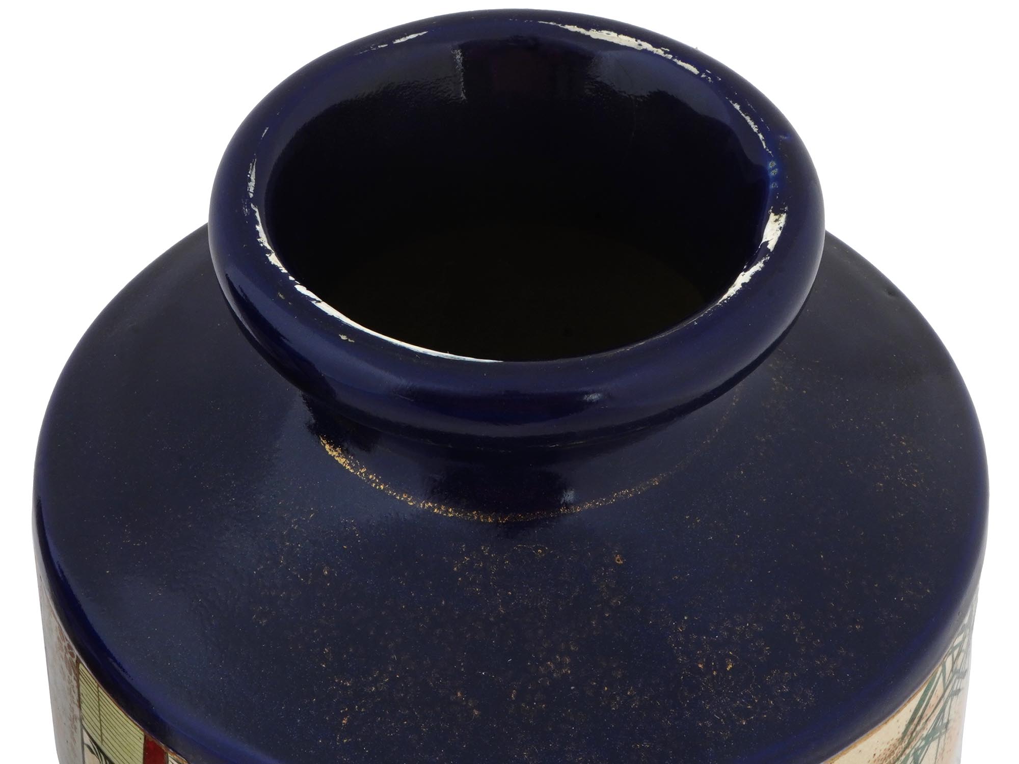 JAPANESE MEIJI SATSUMA COBALT BLUE PORCELAIN VASES PIC-4