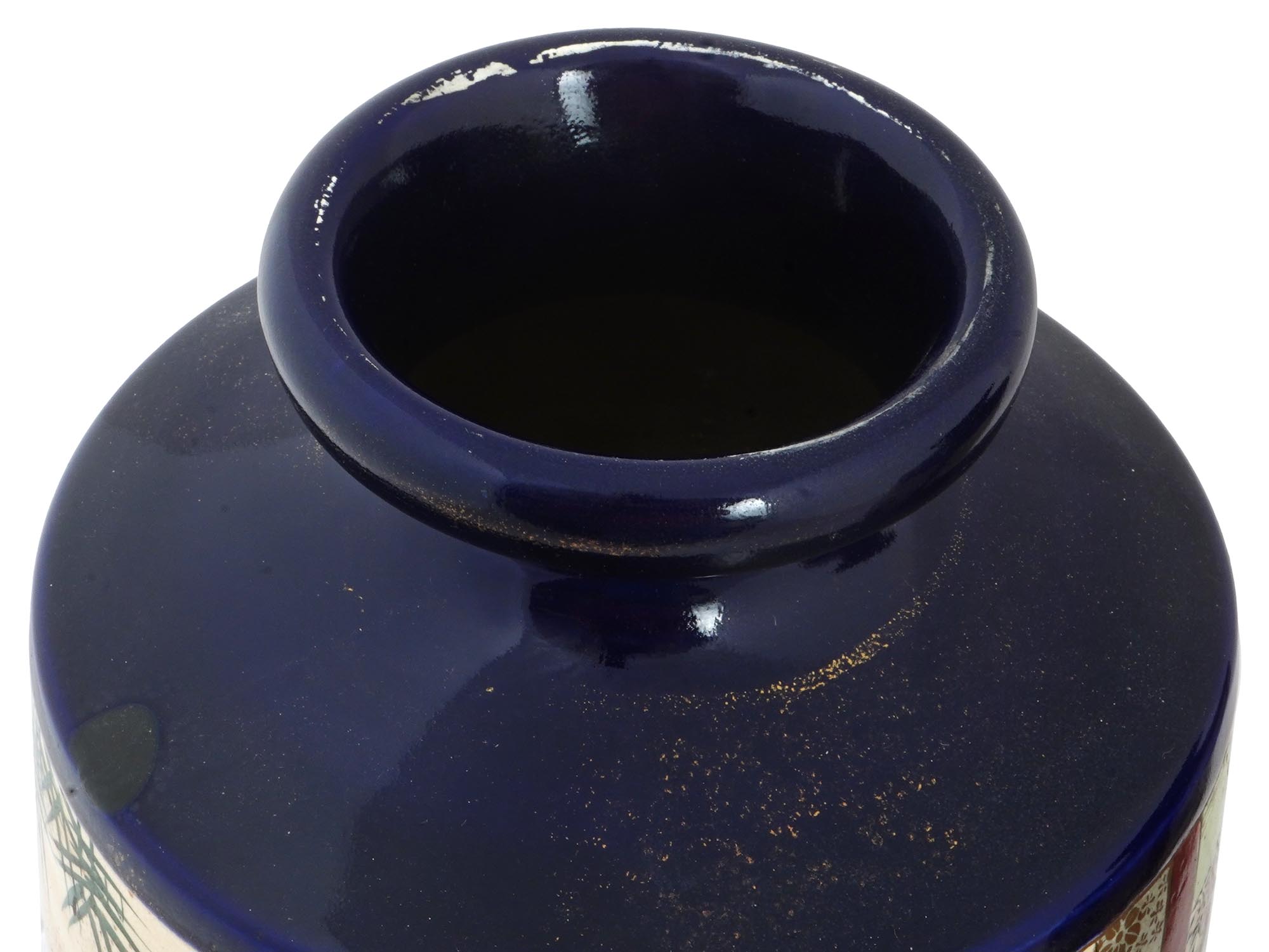 JAPANESE MEIJI SATSUMA COBALT BLUE PORCELAIN VASES PIC-8