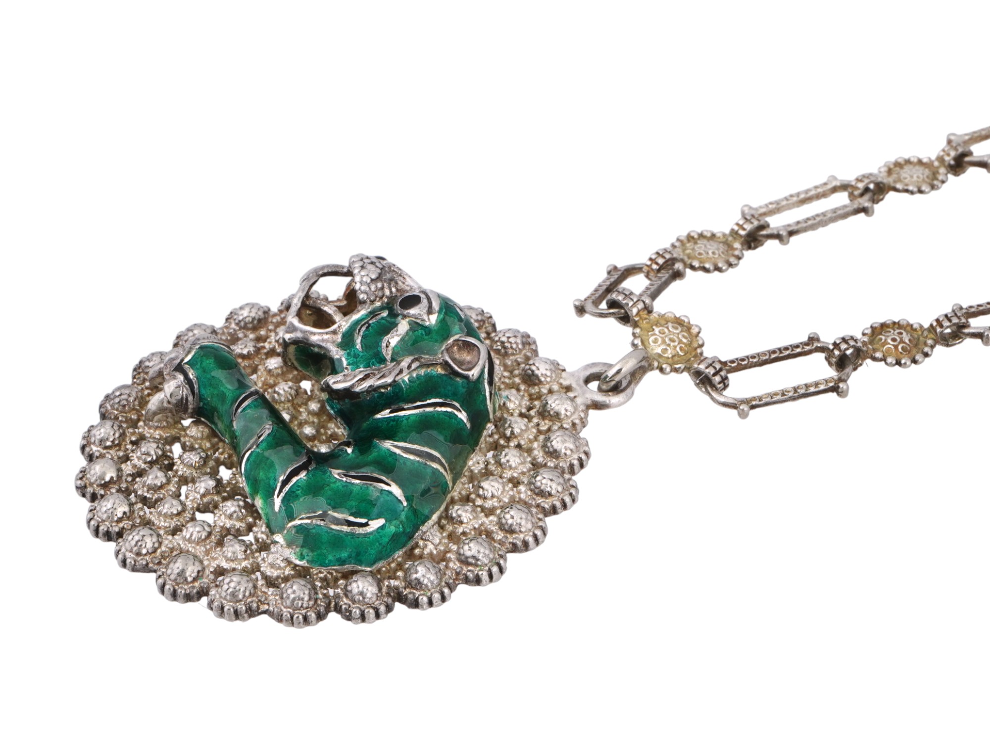 GUCCI STERLING SILVER ENAMEL TIGER LINK NECKLACE PIC-3