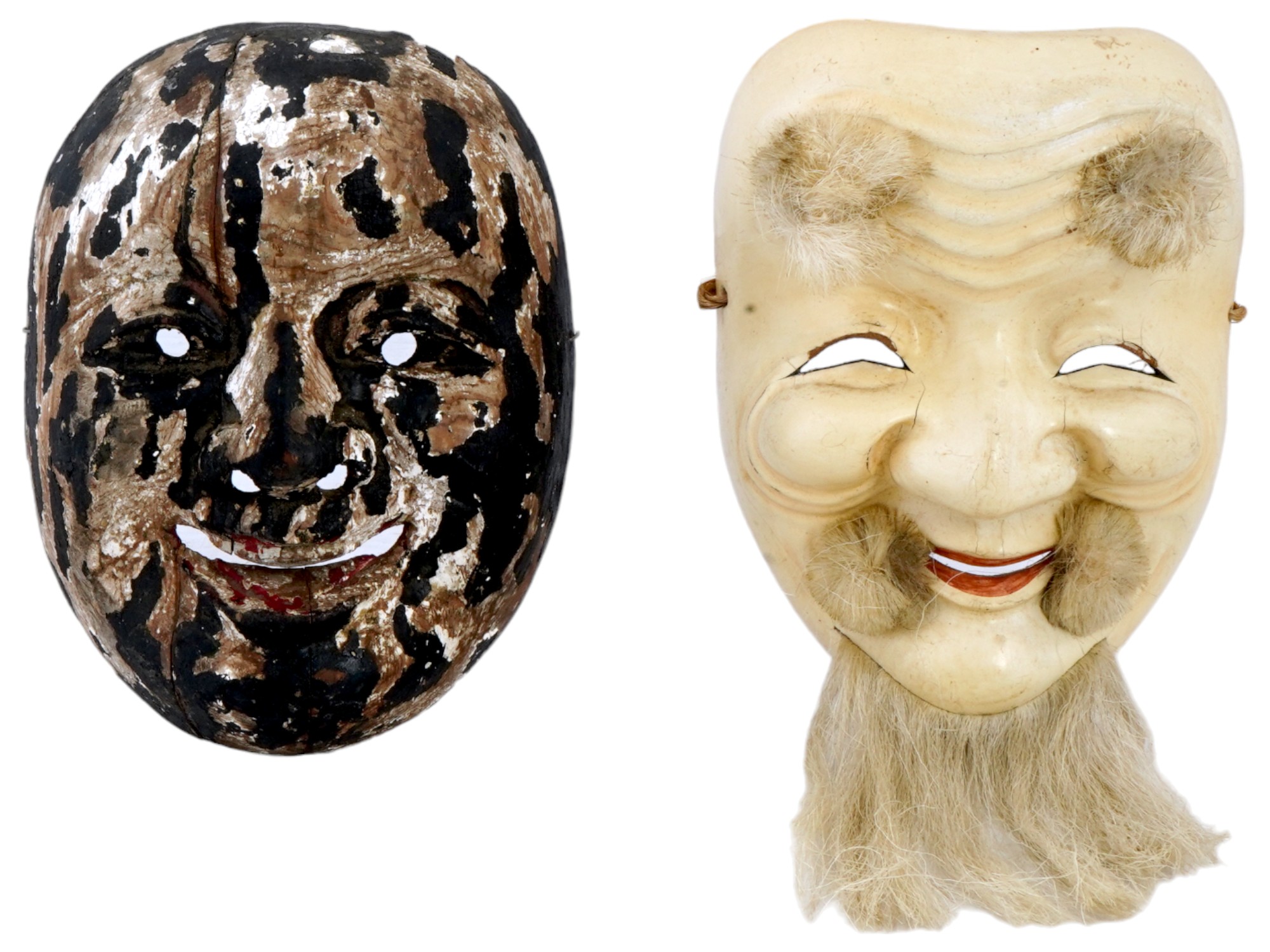 LOT OF JAPANESE HAND CARVED WOOD NOH THEATRE MASKS PIC-0