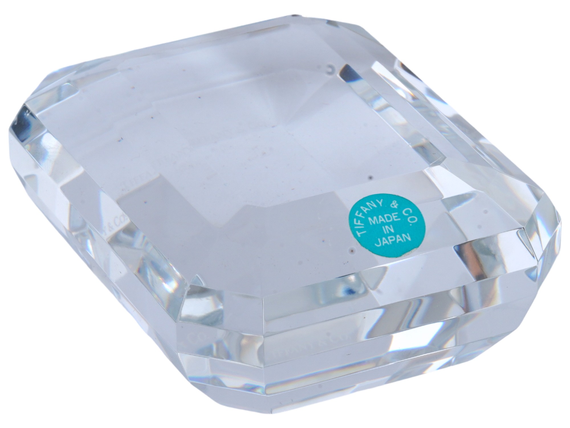 TIFFANY AND CO EMERALD CUT CRYSTAL PAPERWEIGHT PIC-0