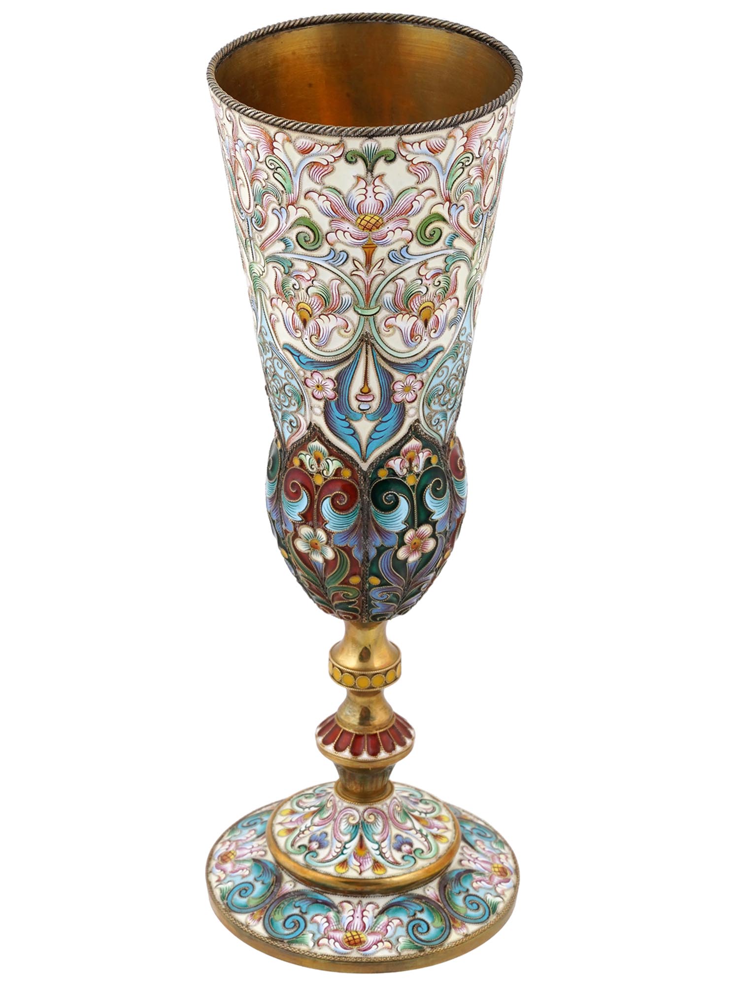 RUSSIAN GILT SILVER SHADED CLOISONNE ENAMEL GOBLET PIC-0