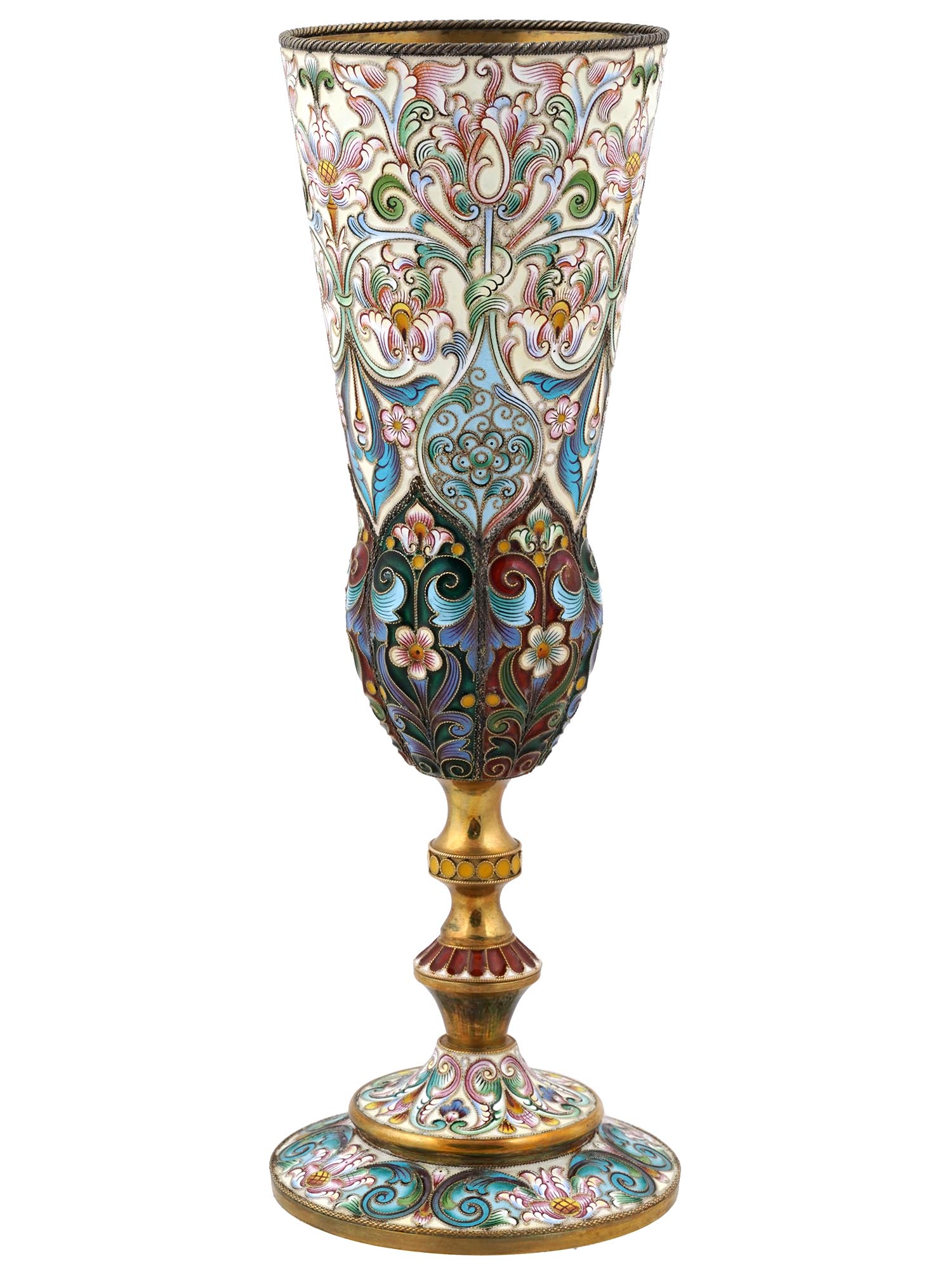 RUSSIAN GILT SILVER SHADED CLOISONNE ENAMEL GOBLET PIC-2