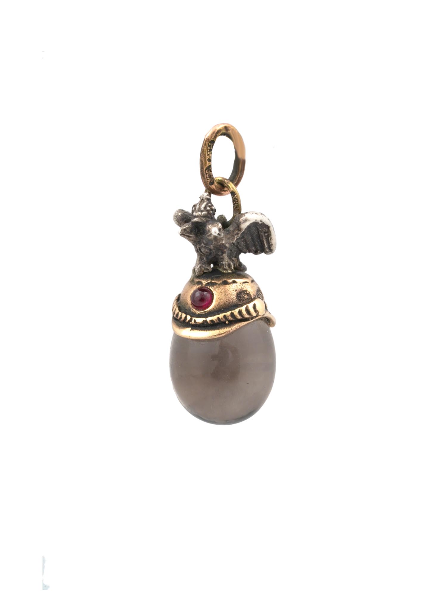 RUSSIAN GOLD SMOKY QUARTZ AND RUBY EGG PENDANT PIC-0