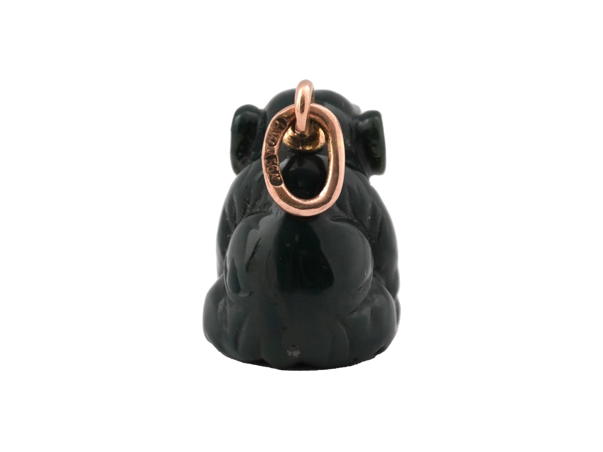 RUSSIAN GOLD CARVED BLACK JADE ELEPHANT PENDANT PIC-4