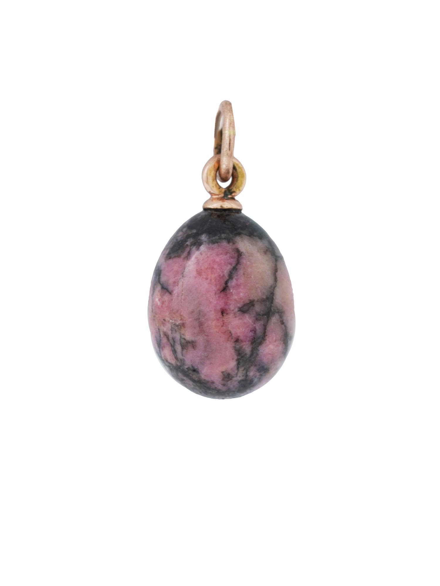 RUSSIAN 14K GOLD RHODONITE DIAMOND EGG PENDANT PIC-3