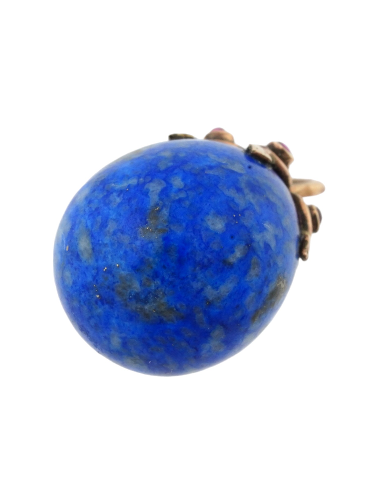 RUSSIAN 14K GOLD LAPIS LAZULI RUBY STONE EGG PENDANT PIC-2