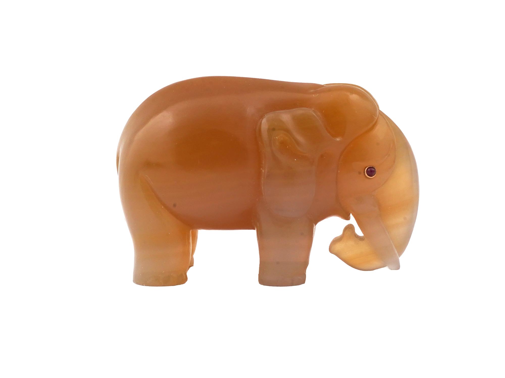 RUSSIAN CARVED HONEY AGATE GOLD RUBY ELEPHANT FIGURINE PIC-4