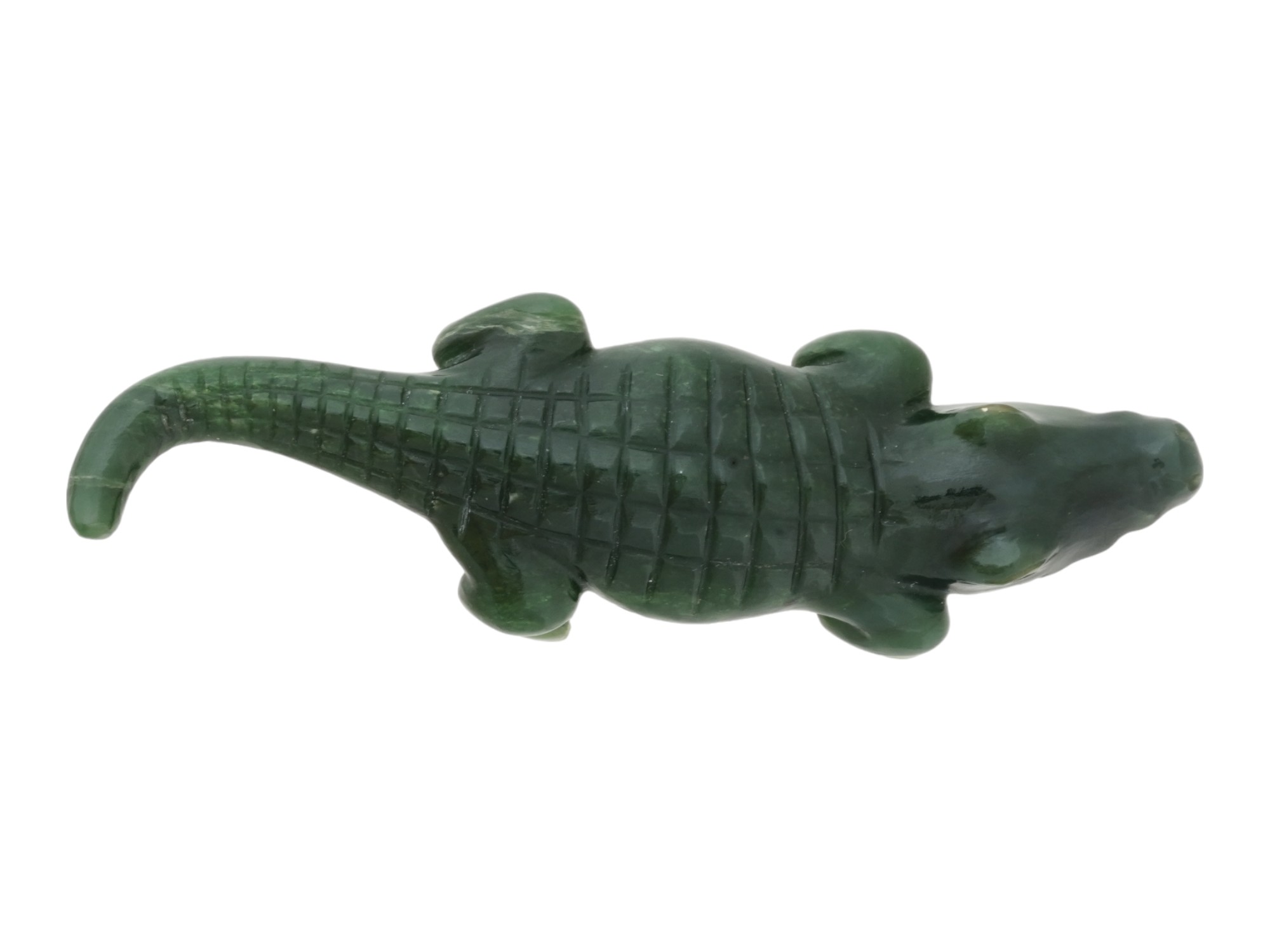 RUSSIAN CARVED JADE GOLD RUBY CROCODILE FIGURE PIC-5