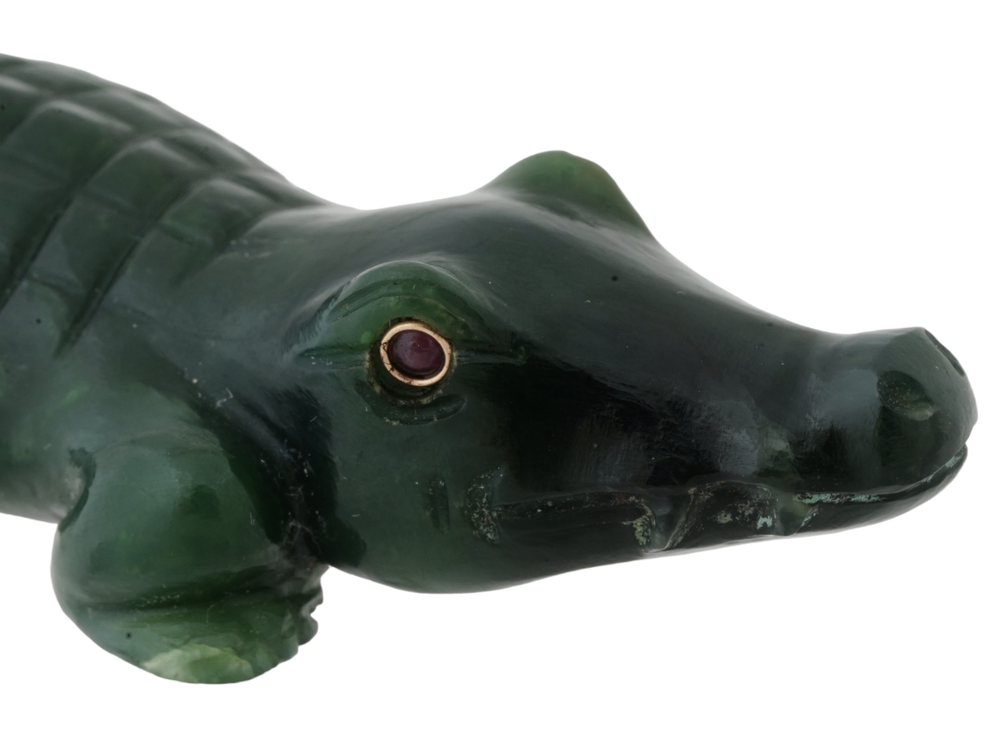 RUSSIAN CARVED JADE GOLD RUBY CROCODILE FIGURE PIC-7