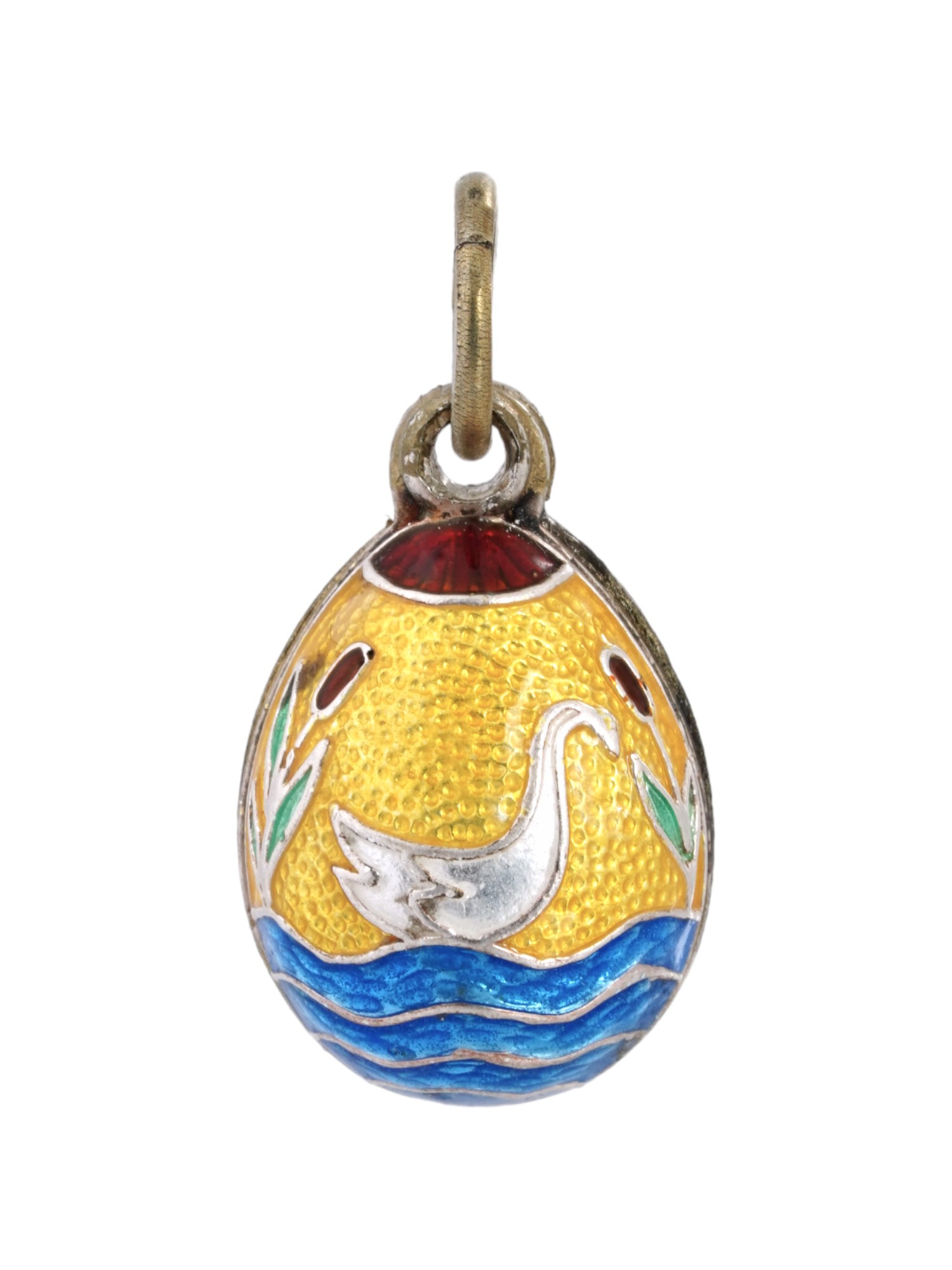 RUSSIAN 88 SILVER AND ENAMEL SWAN LAKE EGG PENDANT PIC-1