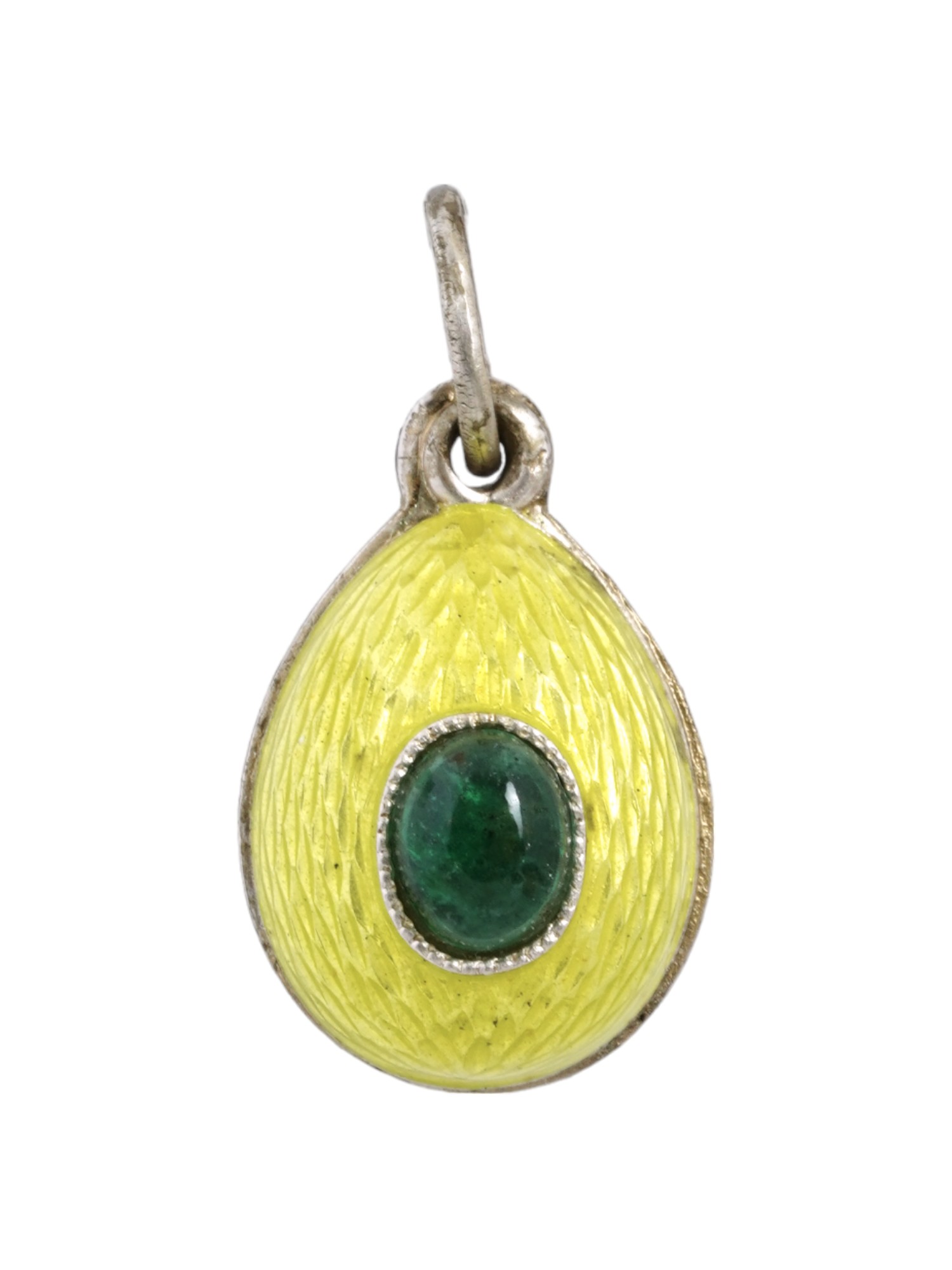 RUSSIAN 88 SILVER ENAMEL EGG PENDANT WITH EMERALDS PIC-0