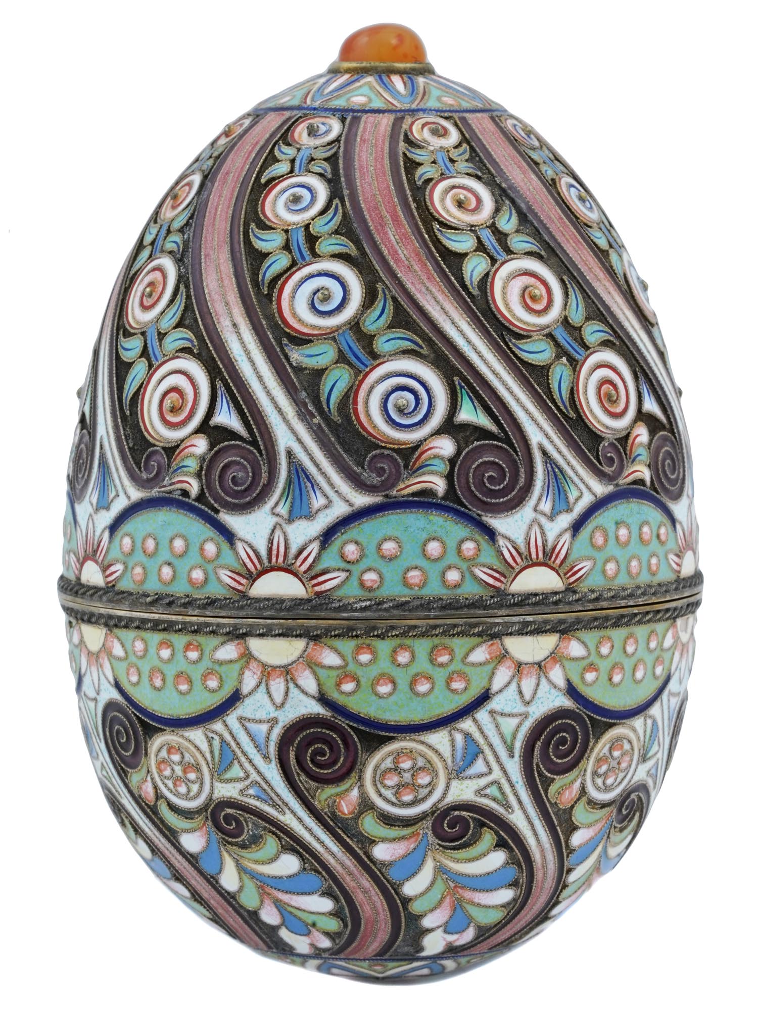 LARGE RUSSIAN GILT 84 SILVER AND ENAMEL EASTER EGG PIC-0