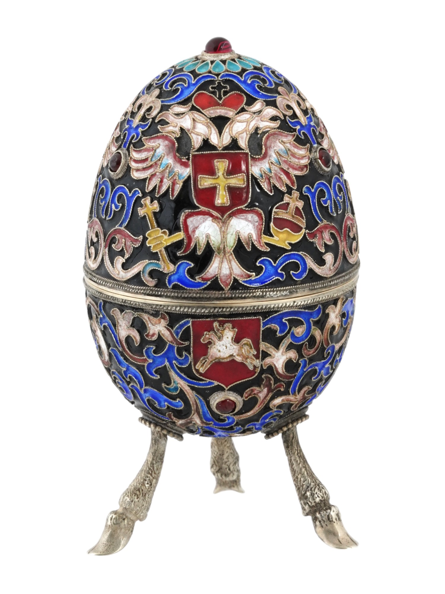 RUSSIAN 88 SILVER ENAMEL EASTER EGG ON HOOF LEGS PIC-4