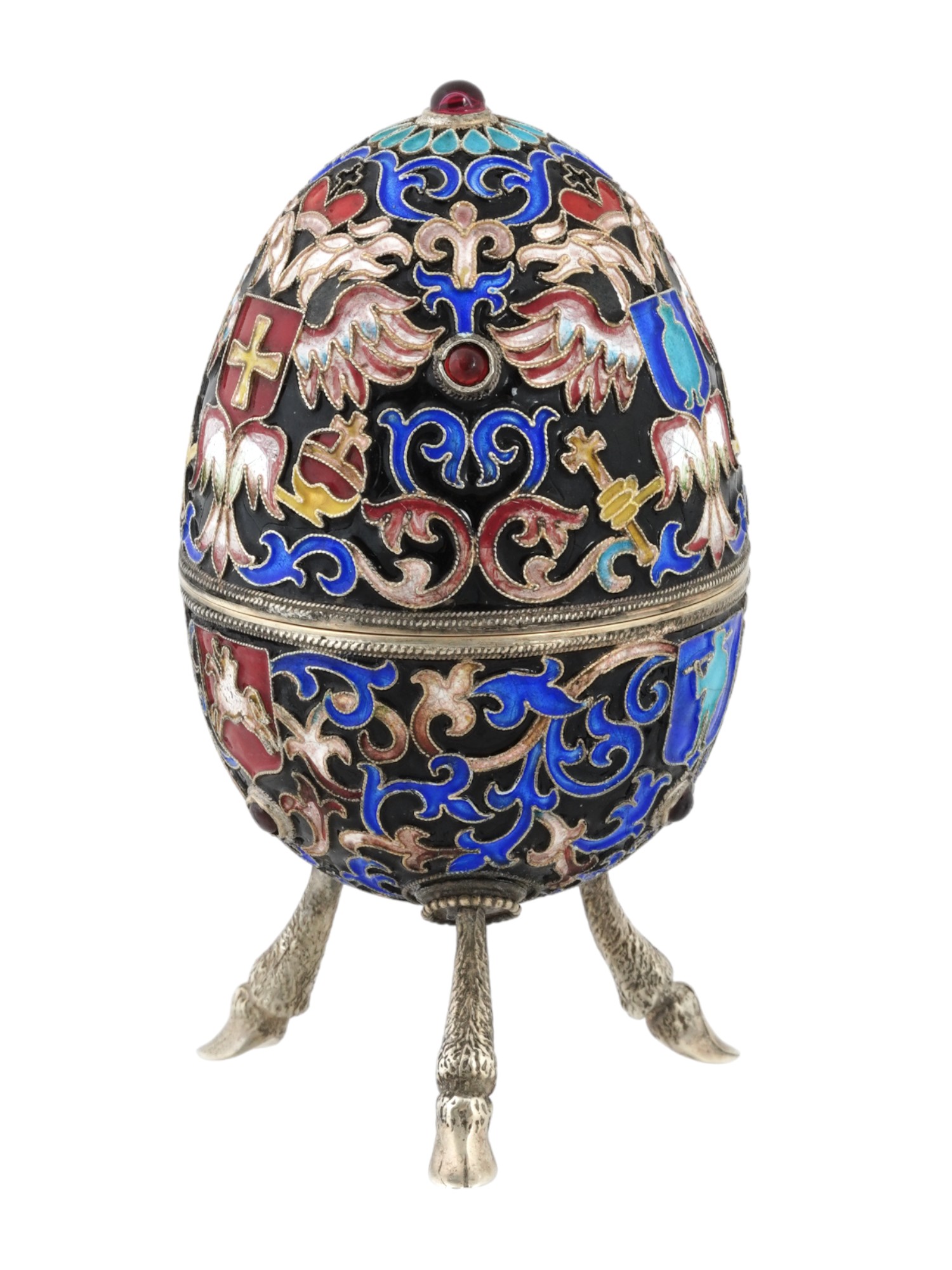 RUSSIAN 88 SILVER ENAMEL EASTER EGG ON HOOF LEGS PIC-3