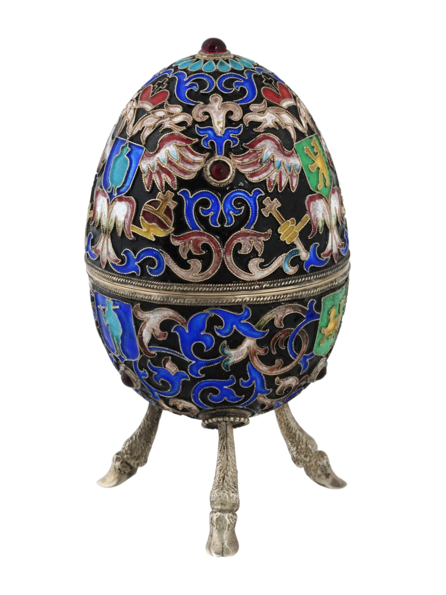 RUSSIAN 88 SILVER ENAMEL EASTER EGG ON HOOF LEGS PIC-1