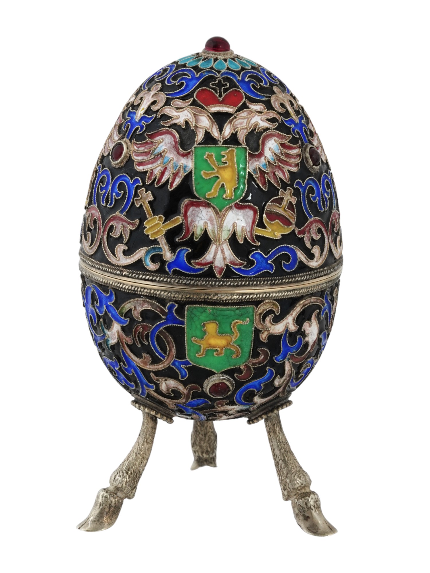 RUSSIAN 88 SILVER ENAMEL EASTER EGG ON HOOF LEGS PIC-5