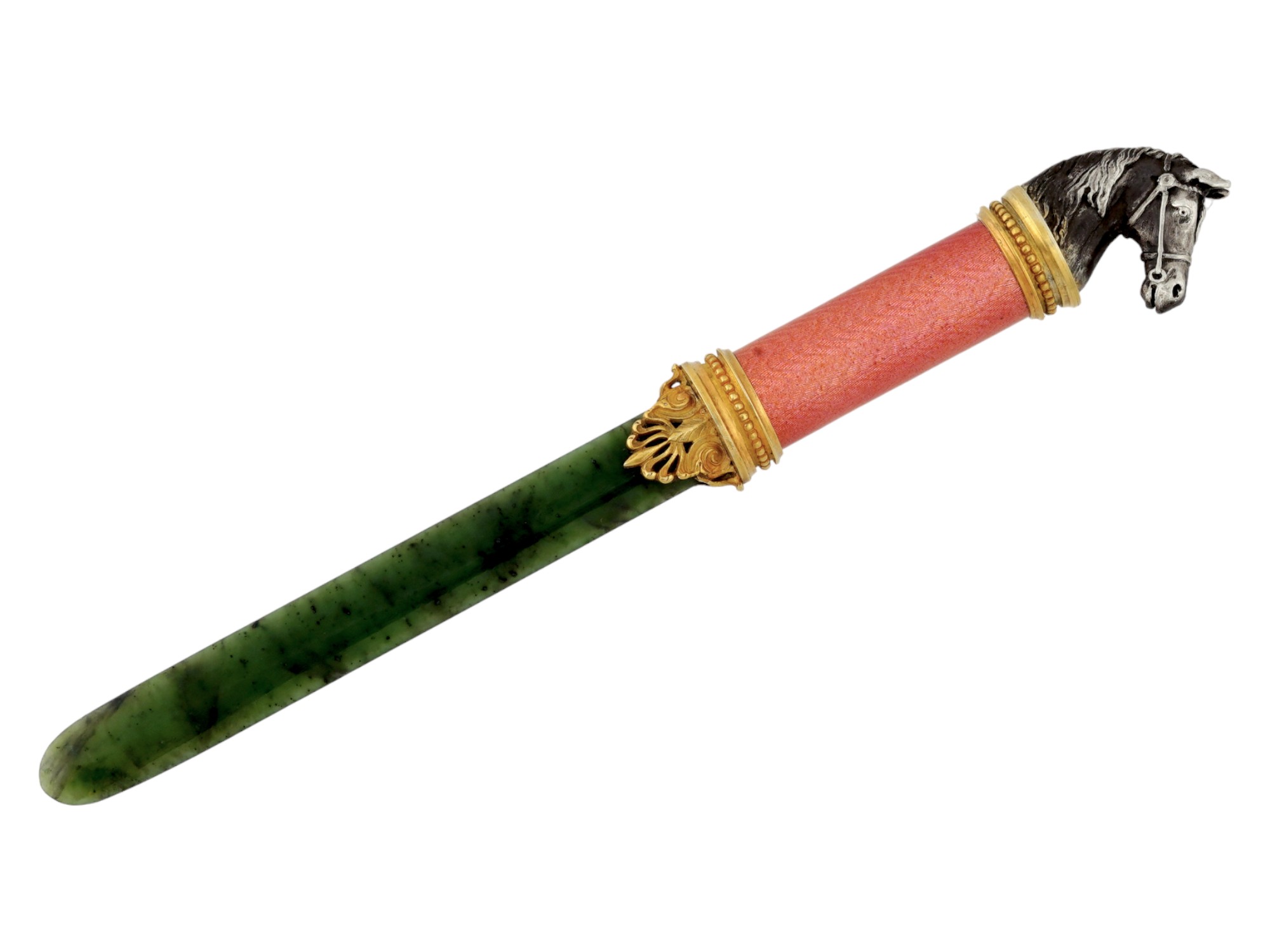 RUSSIAN GILT SILVER ENAMEL AND JADE LETTER OPENER PIC-1