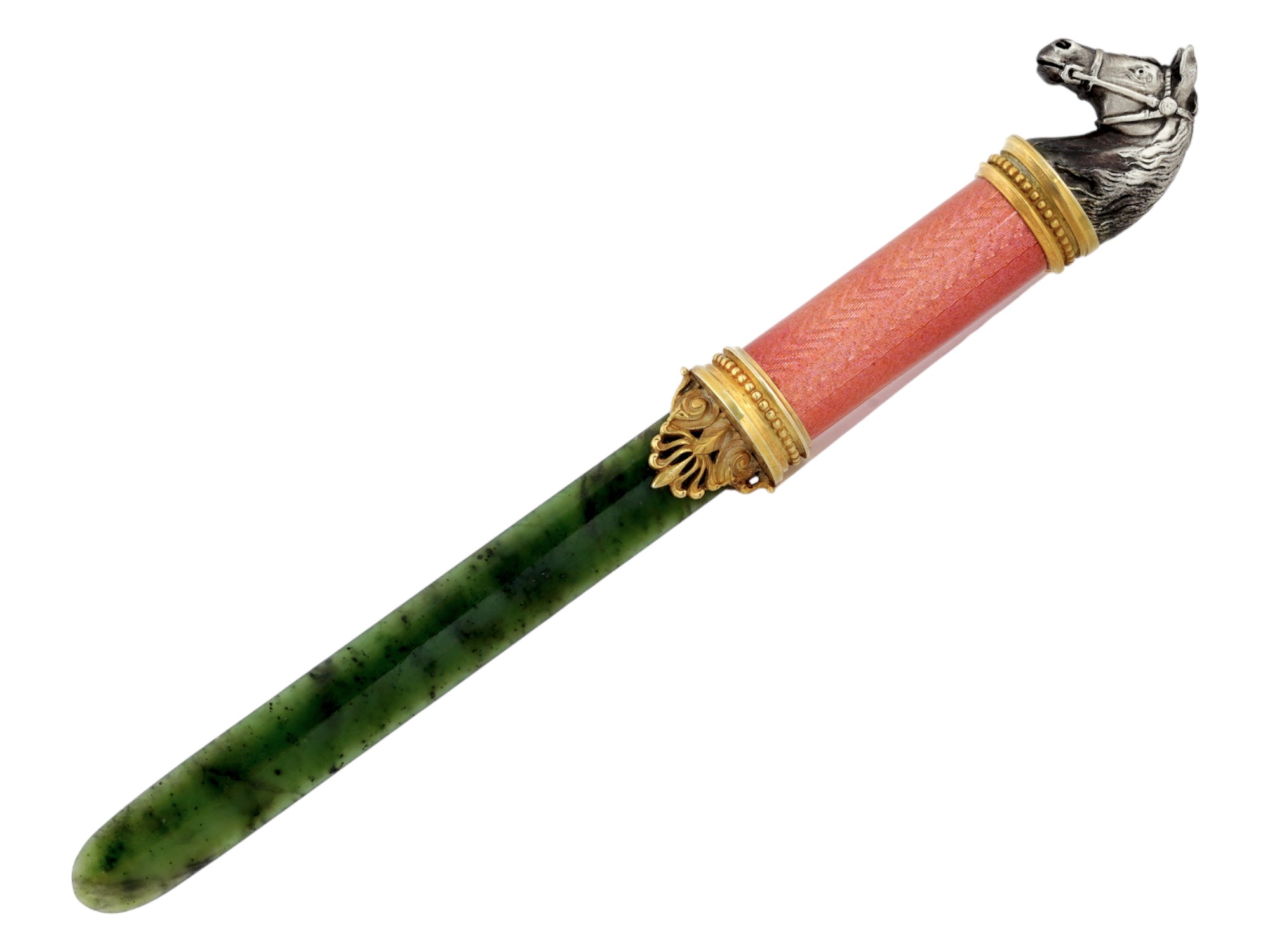 RUSSIAN GILT SILVER ENAMEL AND JADE LETTER OPENER PIC-0