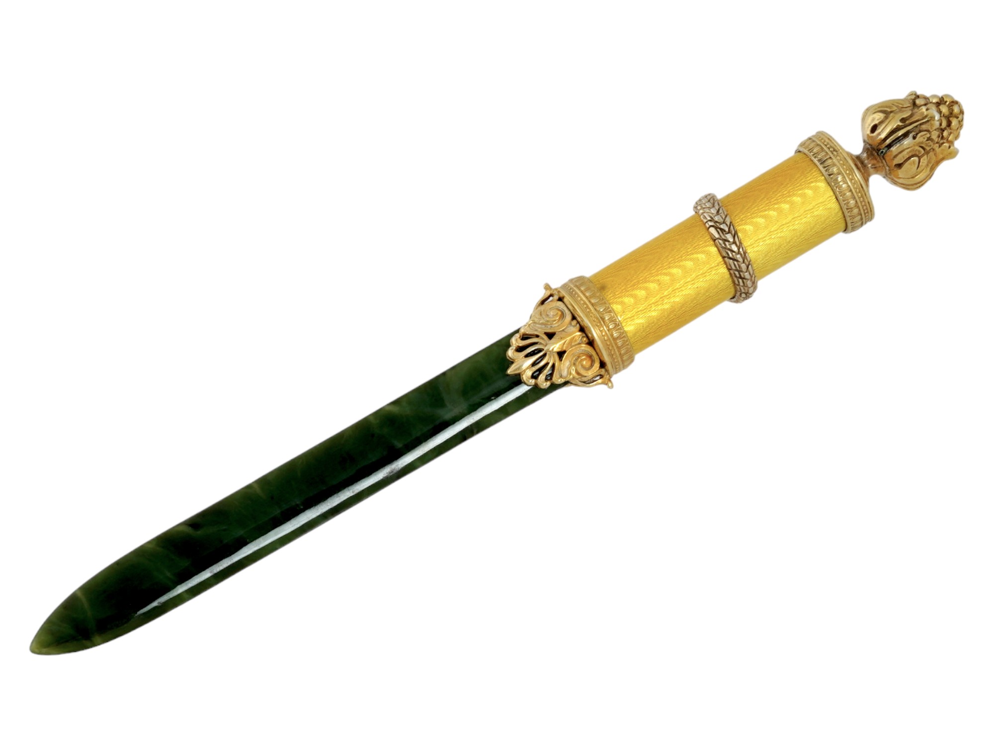 RUSSIAN GILT SILVER ENAMEL JADE LETTER OPENER PIC-1