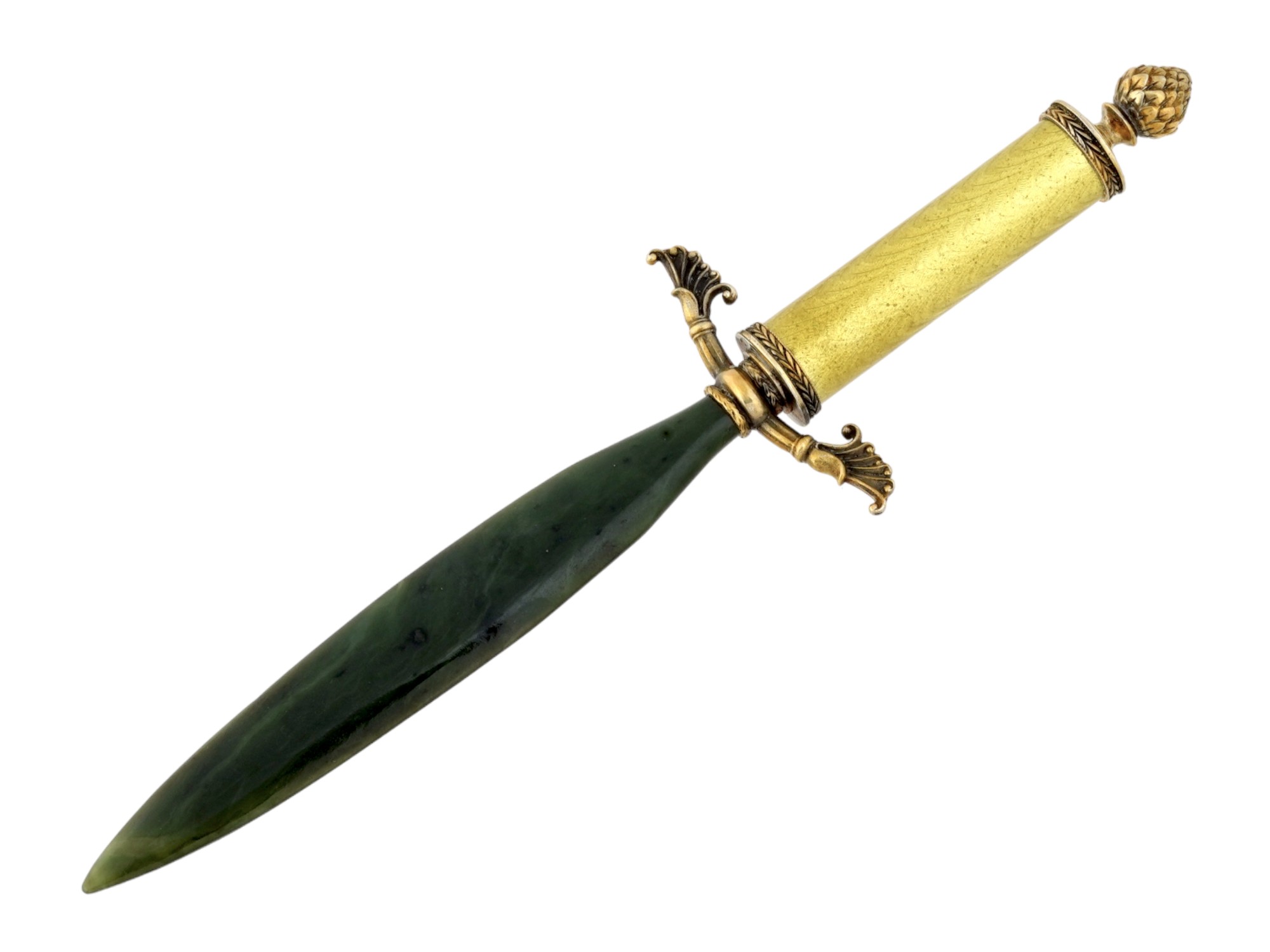 RUSSIAN 88 GILT SILVER ENAMEL JADE LETTER OPENER KNIFE PIC-1