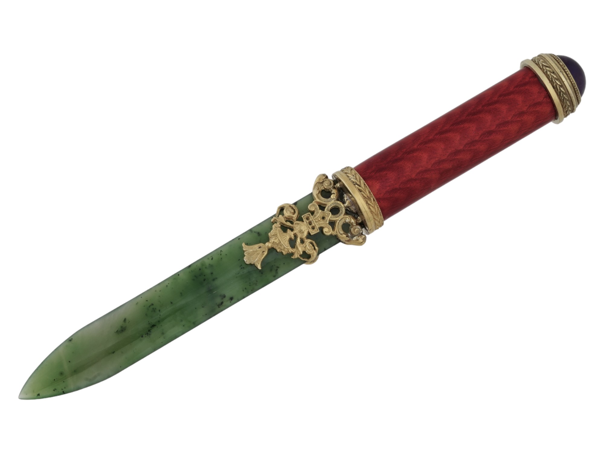 RUSSIAN SILVER JADE GEMSTONE ENAMEL LETTER OPENER PIC-1