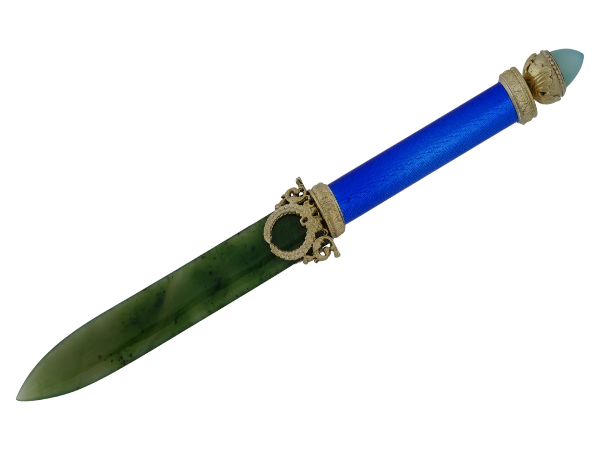 RUSSIAN SILVER JADE GEMSTONE ENAMEL LETTER OPENER PIC-1