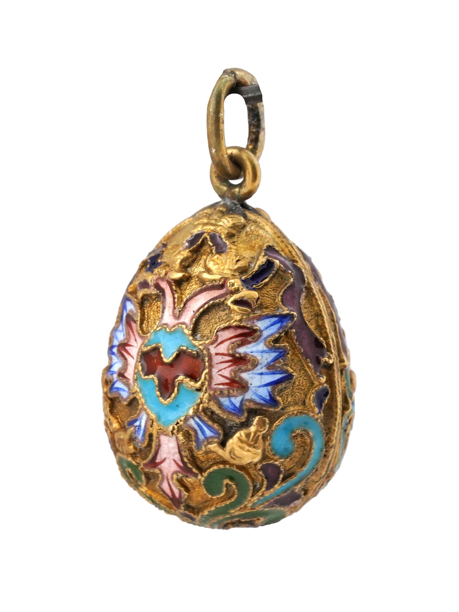 RUSSIAN 88 GILT SILVER ENAMEL EASTER EGG PENDANT PIC-0