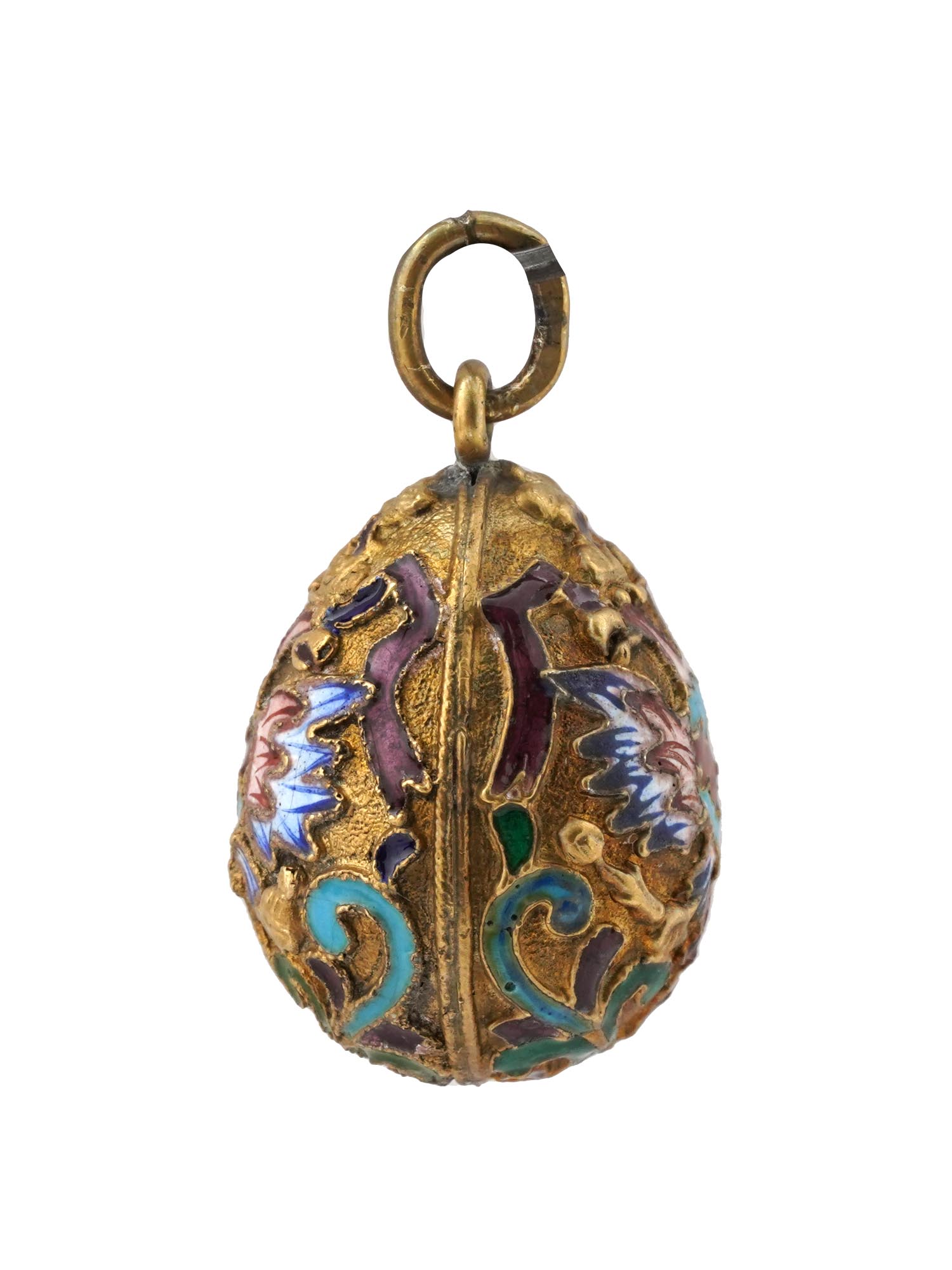 RUSSIAN 88 GILT SILVER ENAMEL EASTER EGG PENDANT PIC-3