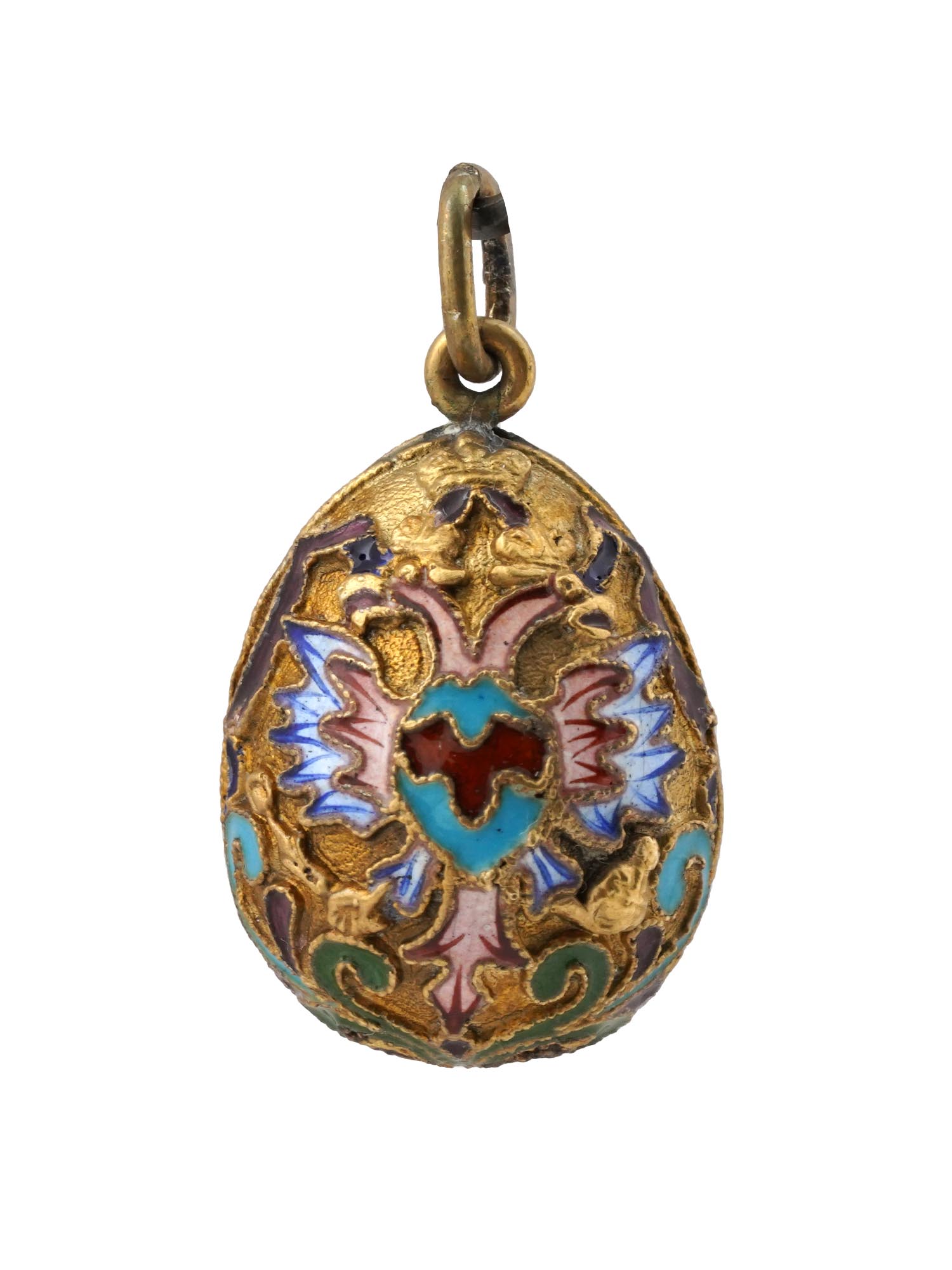 RUSSIAN 88 GILT SILVER ENAMEL EASTER EGG PENDANT PIC-2