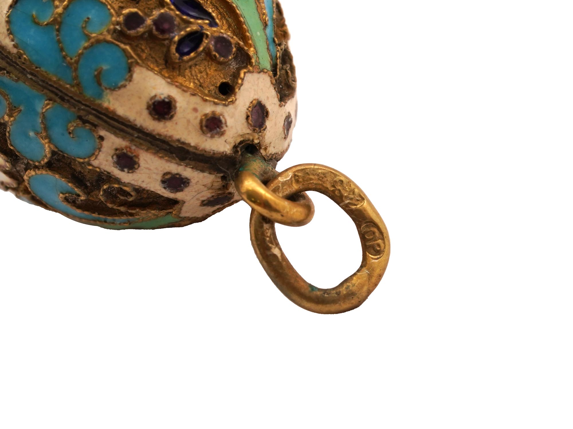 RUSSIAN GILT SILVER CLOISONNE ENAMEL EGG PENDANT PIC-4