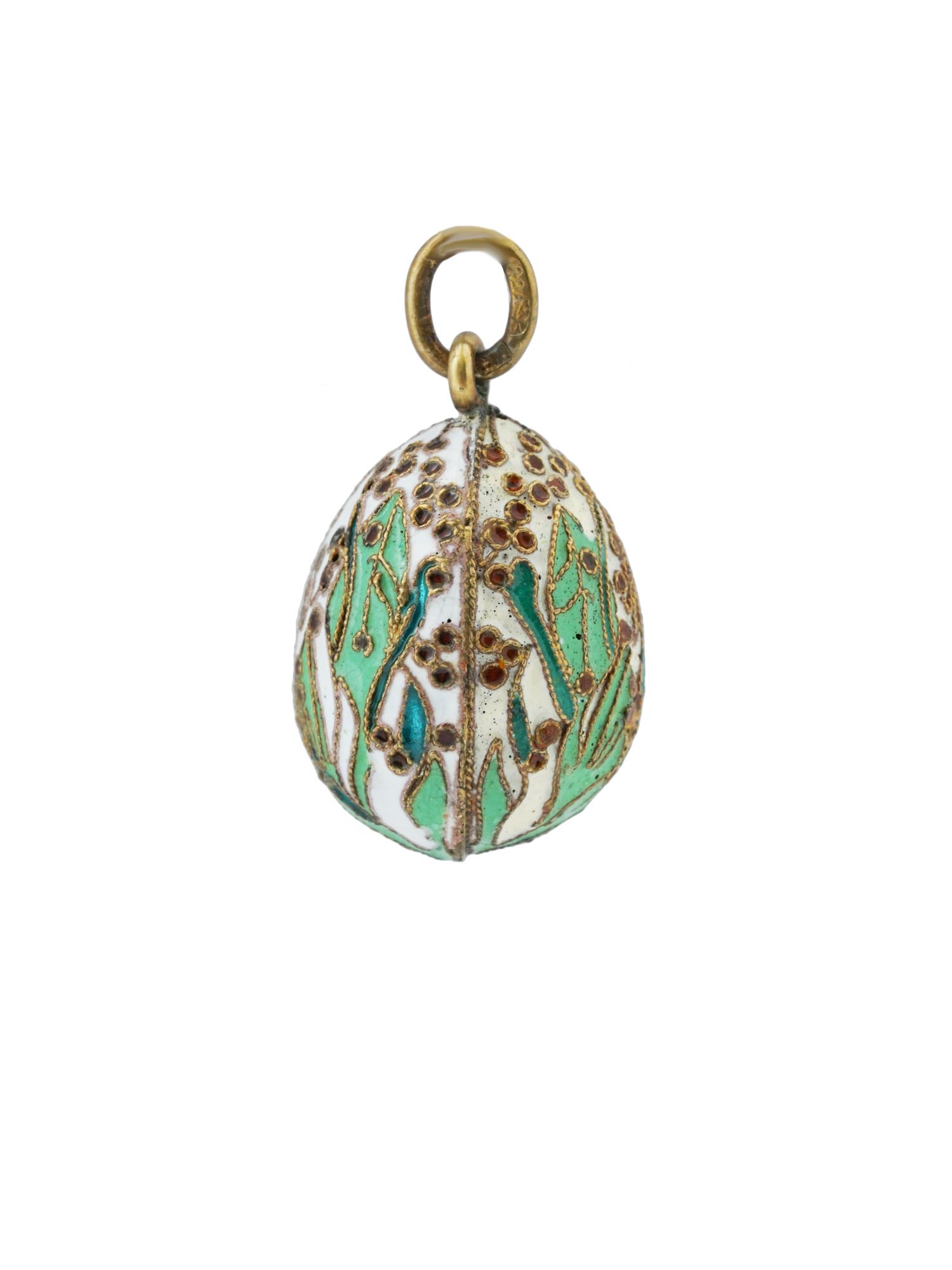 RUSSIAN GILT SILVER CLOISONNE ENAMEL EGG PENDANT PIC-0