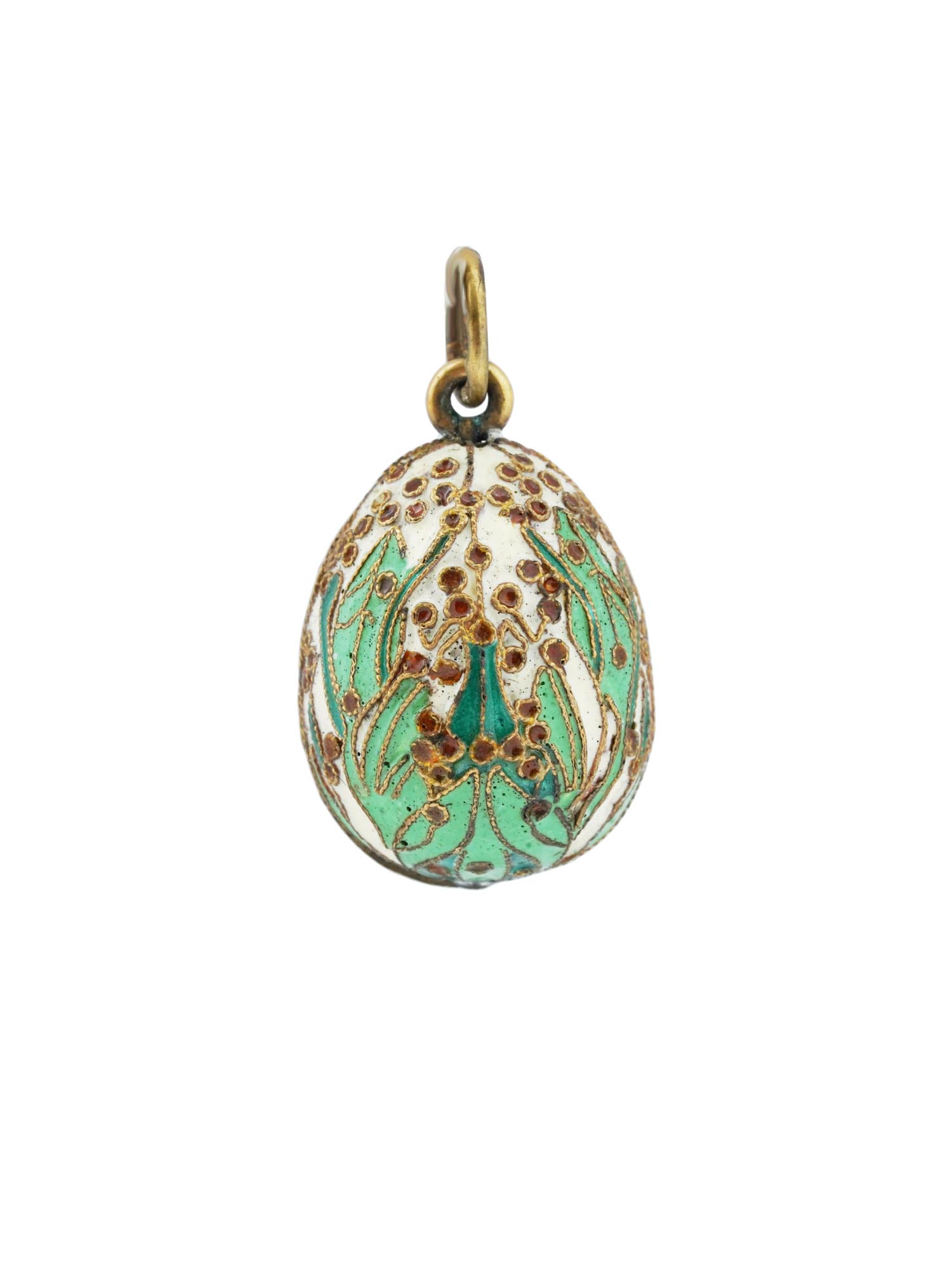 RUSSIAN GILT SILVER CLOISONNE ENAMEL EGG PENDANT PIC-2