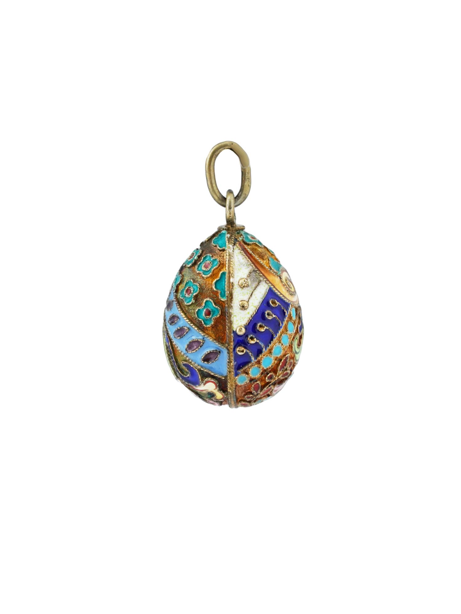 RUSSIAN GILT SILVER CLOISONNE ENAMEL EGG PENDANT PIC-0