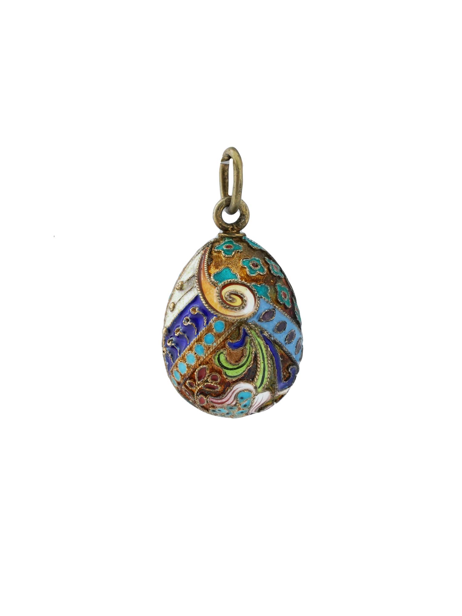 RUSSIAN GILT SILVER CLOISONNE ENAMEL EGG PENDANT PIC-3