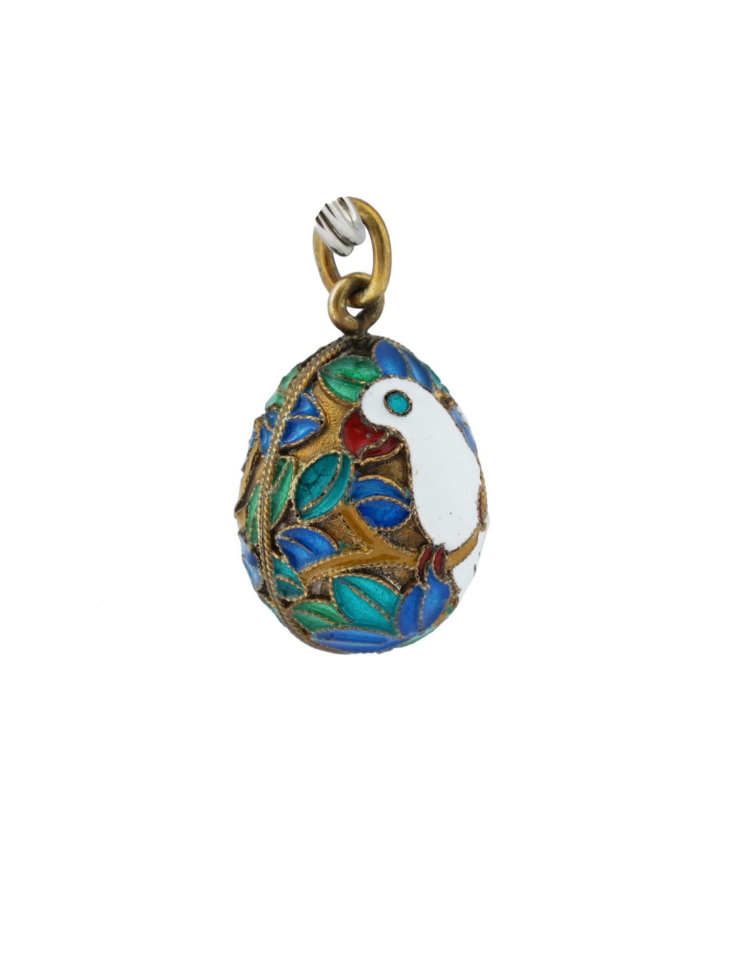 RUSSIAN GILT SILVER ENAMEL PARROT EASTER EGG PENDANT PIC-2