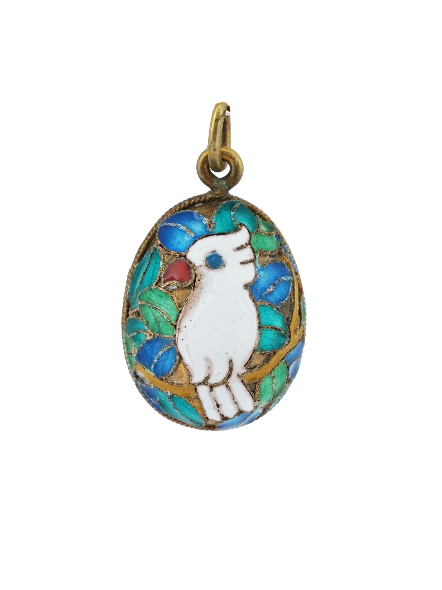 RUSSIAN GILT SILVER ENAMEL PARROT EASTER EGG PENDANT PIC-0