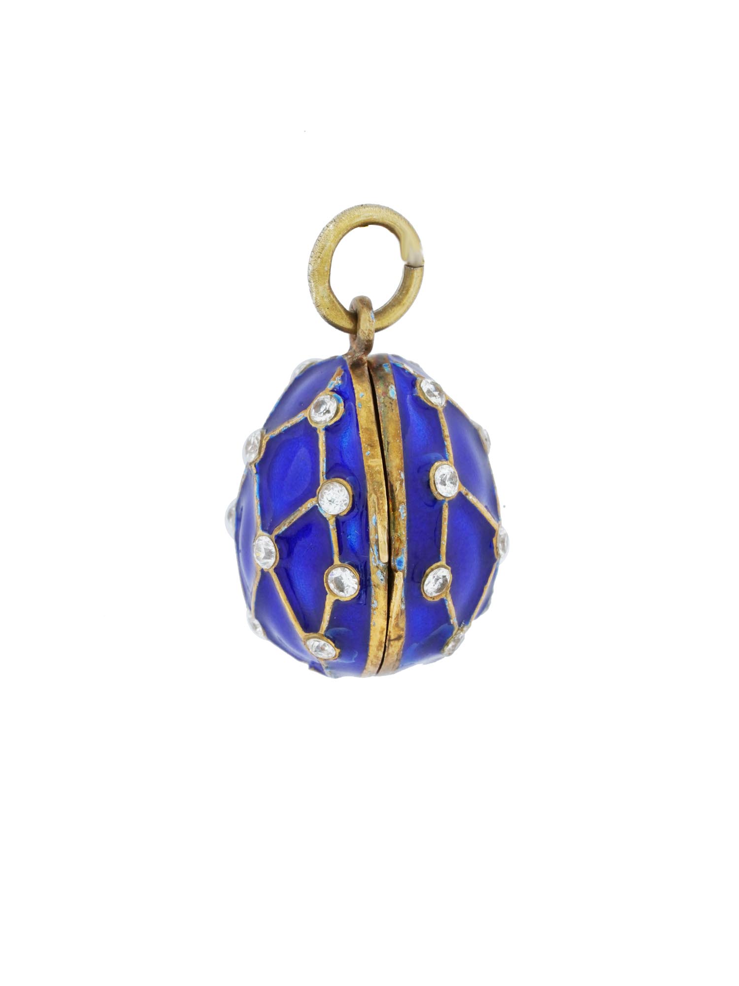 RUSSIAN 84 SILVER ENAMEL DIAMONDS EGG LOCKET PENDANT PIC-1