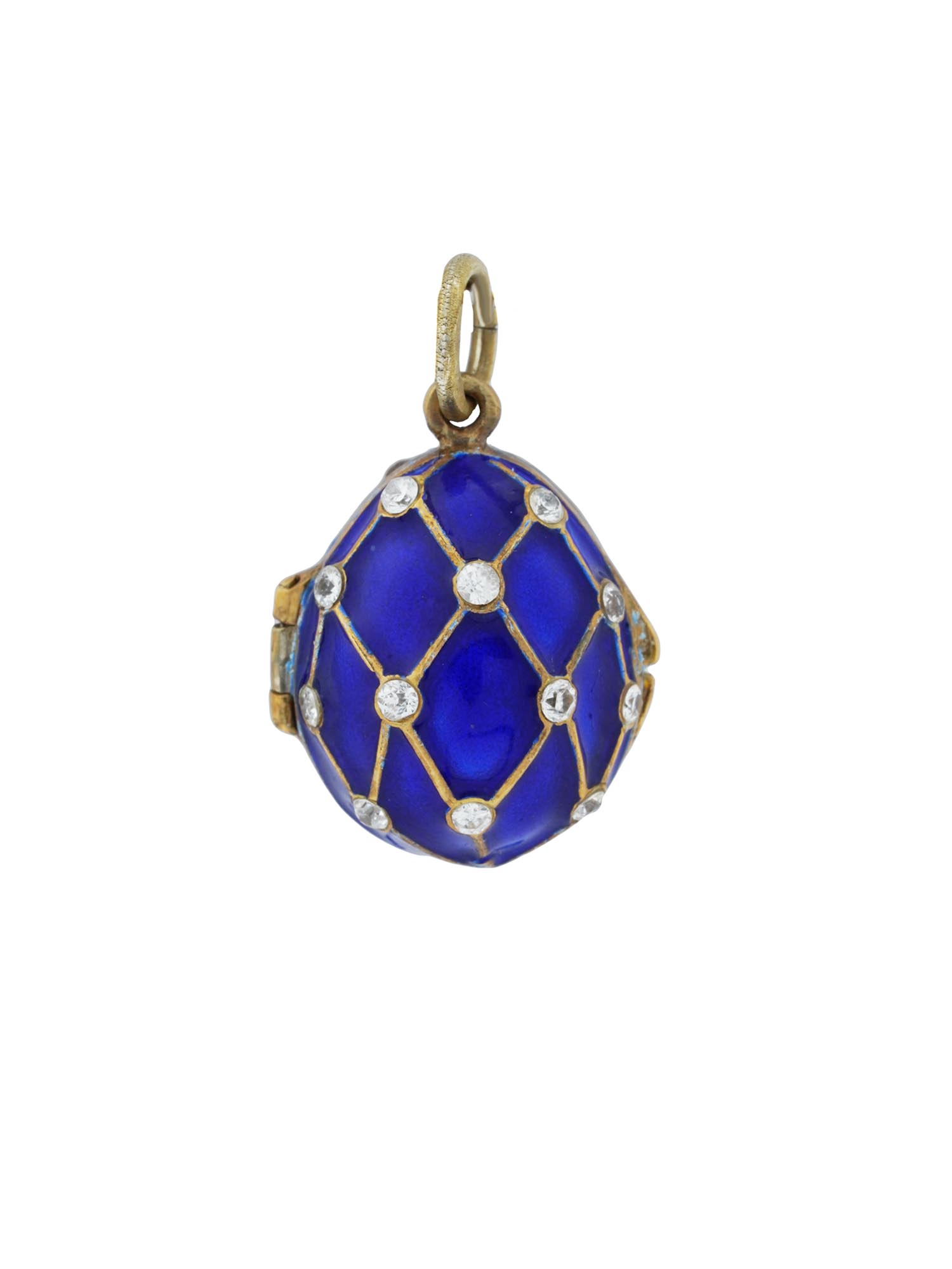 RUSSIAN 84 SILVER ENAMEL DIAMONDS EGG LOCKET PENDANT PIC-0