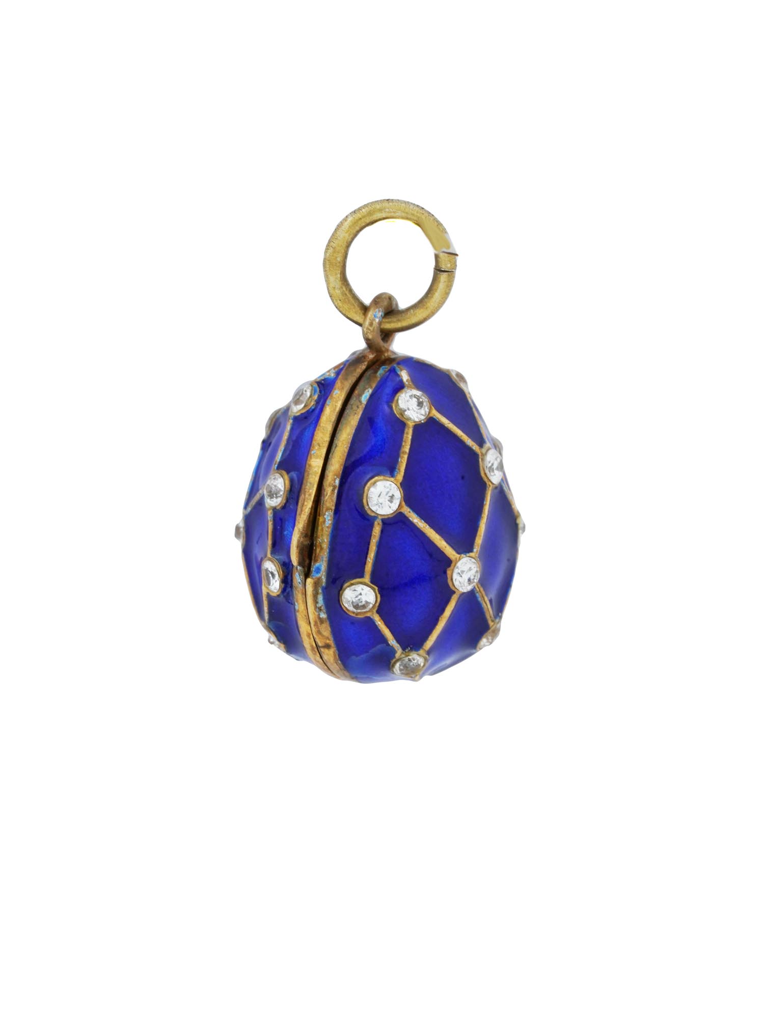 RUSSIAN 84 SILVER ENAMEL DIAMONDS EGG LOCKET PENDANT PIC-2