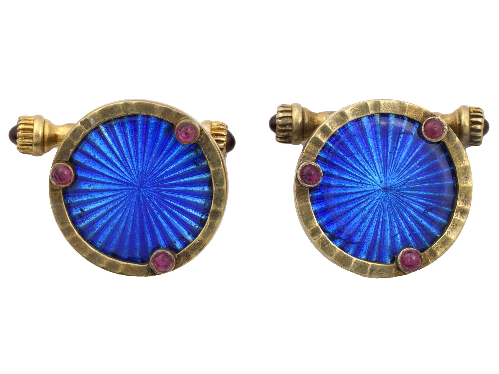 RUSSIAN GILT SILVER ENAMEL RUBY STONE CUFFLINKS PIC-0