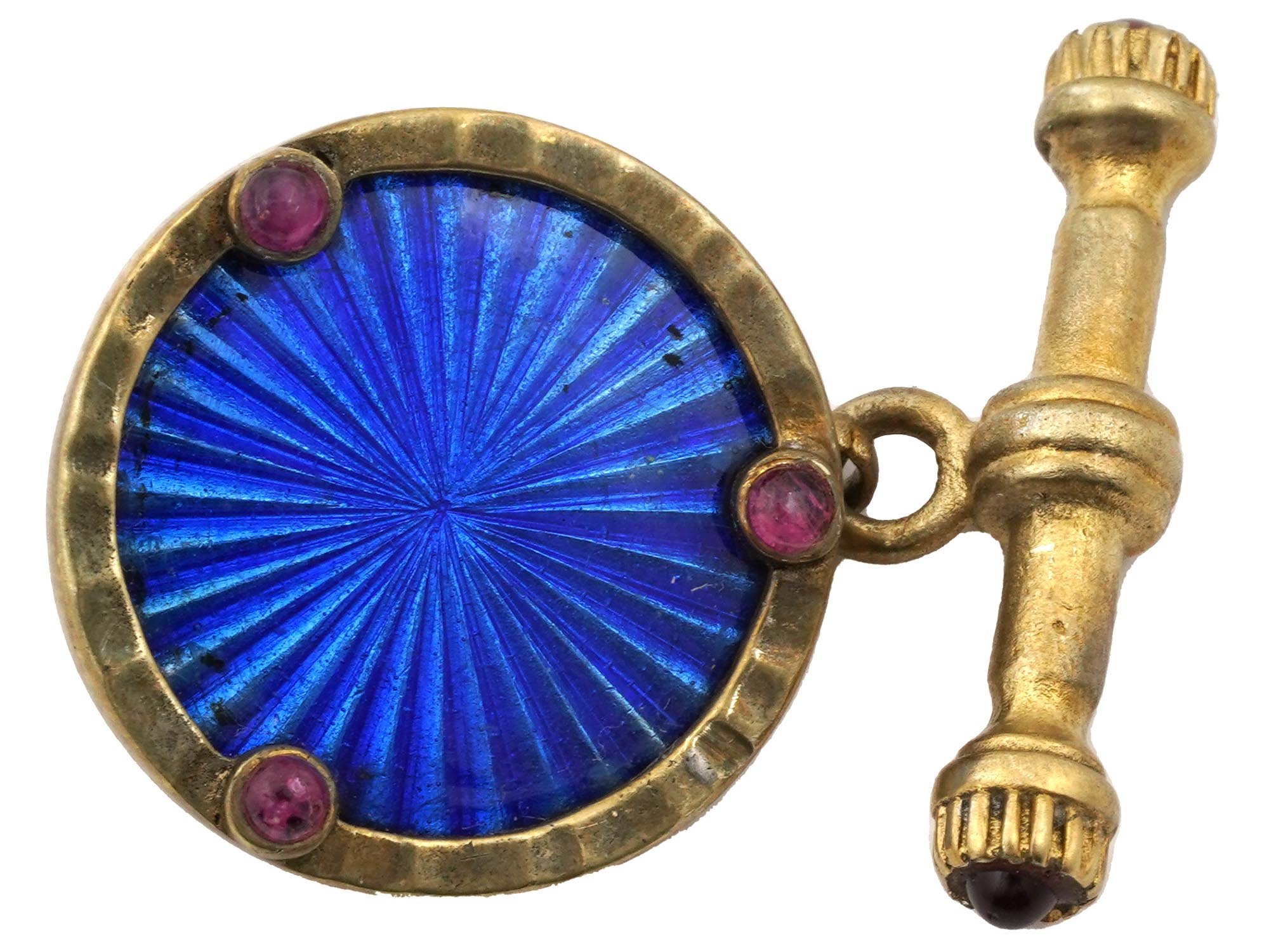 RUSSIAN GILT SILVER ENAMEL RUBY STONE CUFFLINKS PIC-2