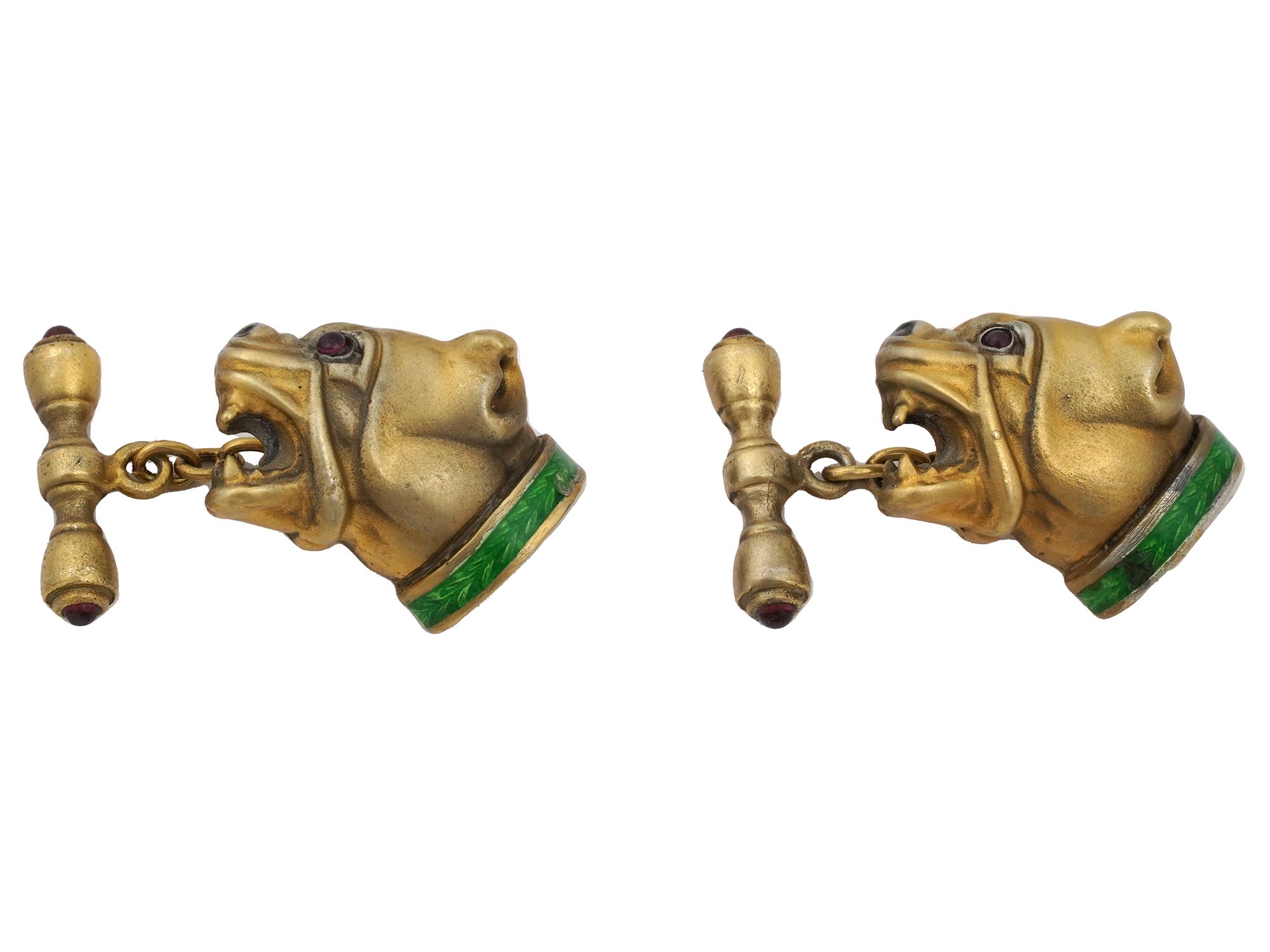 RUSSIAN GILT SILVER ENAMEL RUBY BULLDOG CUFFLINKS PIC-1