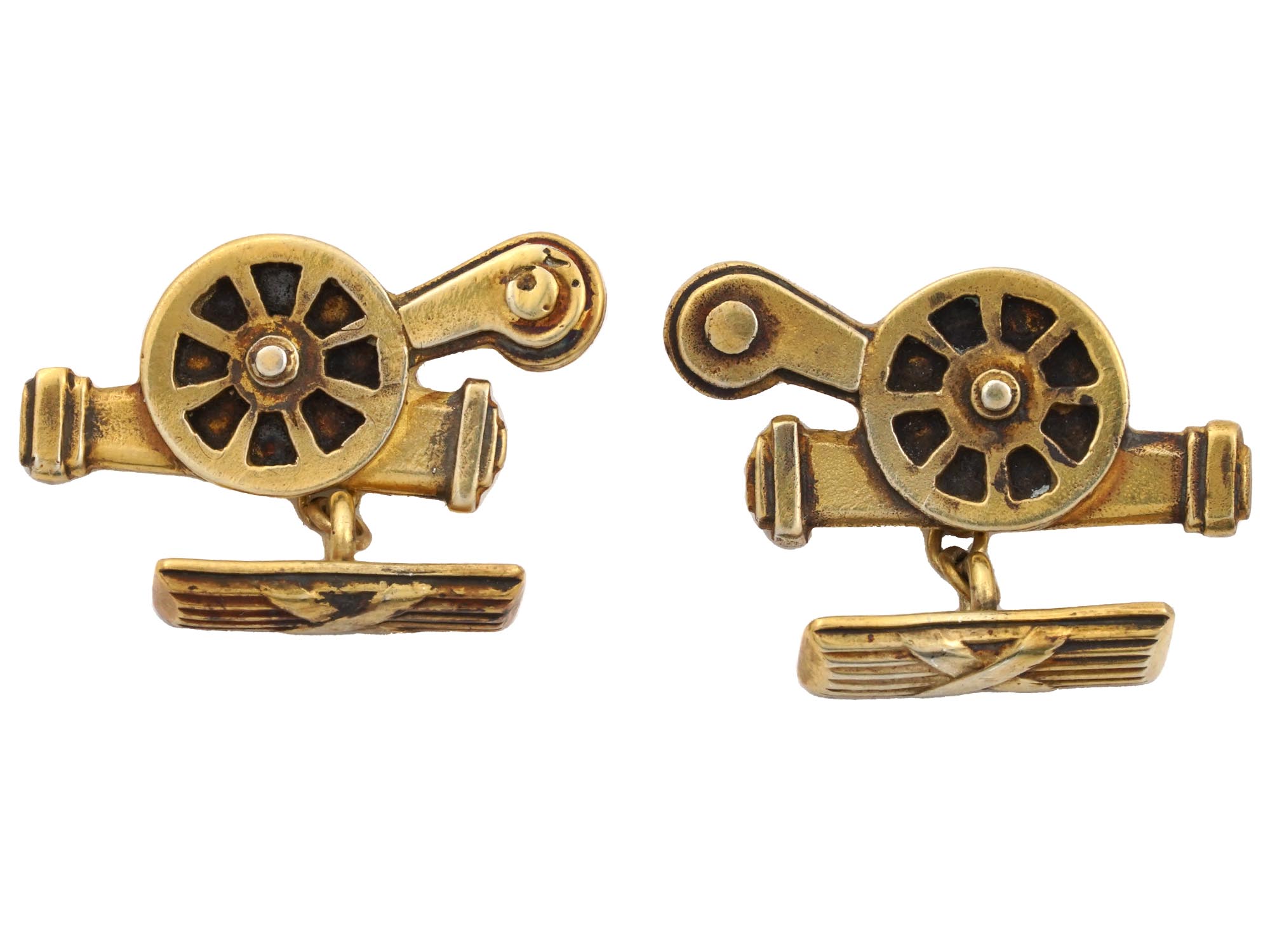 RUSSIAN 88 GILT SILVER FIGURAL CANNON CUFFLINKS PIC-0