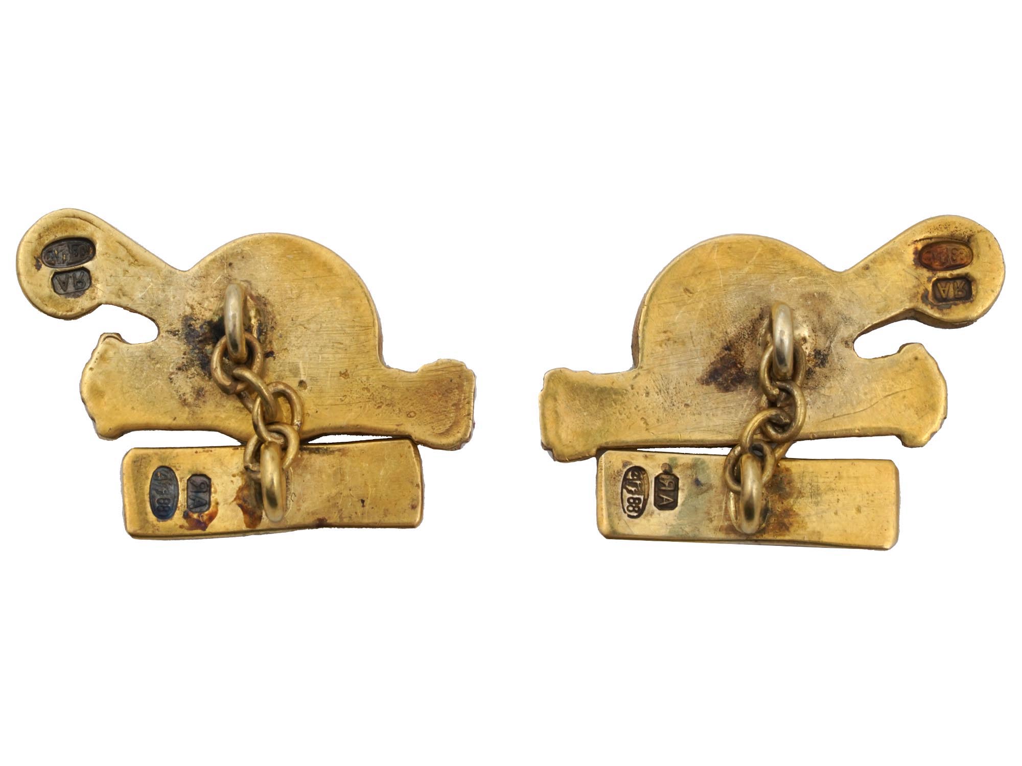 RUSSIAN 88 GILT SILVER FIGURAL CANNON CUFFLINKS PIC-1