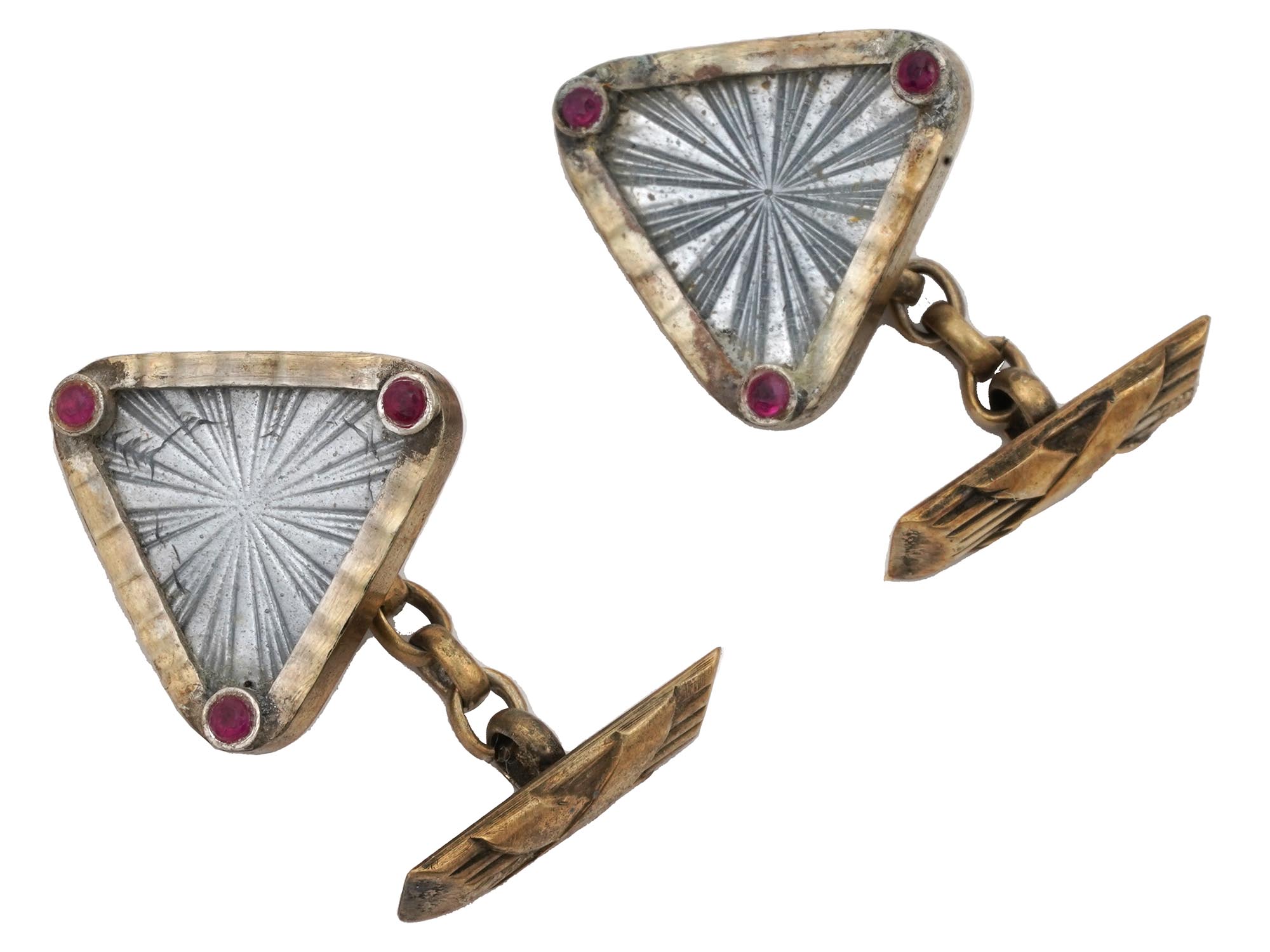 PAIR OF RUSSIAN SILVER GILT CUFFLINKS WITH RUBIES PIC-0