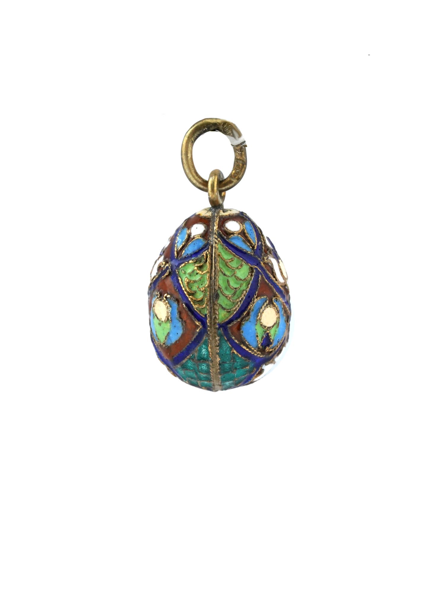 RUSSIAN 88 GILT SILVER ENAMEL EASTER EGG PENDANT PIC-2